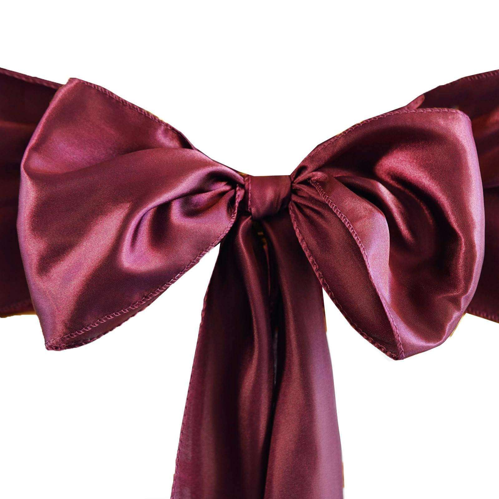 5 Pack Satin Chair Sashes 6"x106" Burgundy - Reusable Chair Bows with Smooth Finish - Image 3
