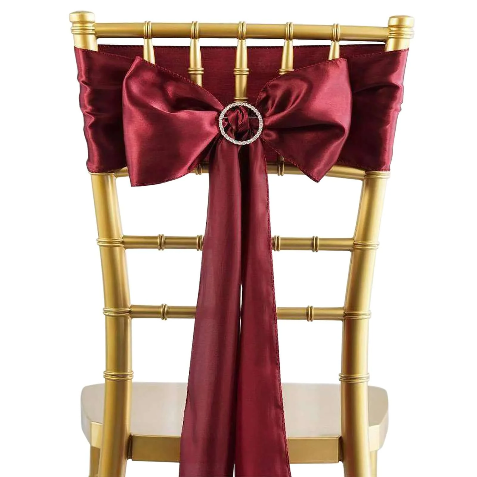 5 Pack Satin Chair Sashes 6"x106" Burgundy - Reusable Chair Bows with Smooth Finish - Image 6