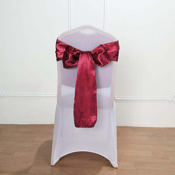 5 Pack Satin Chair Sashes 6"x106" Burgundy - Reusable Chair Bows with Smooth Finish - Image 7