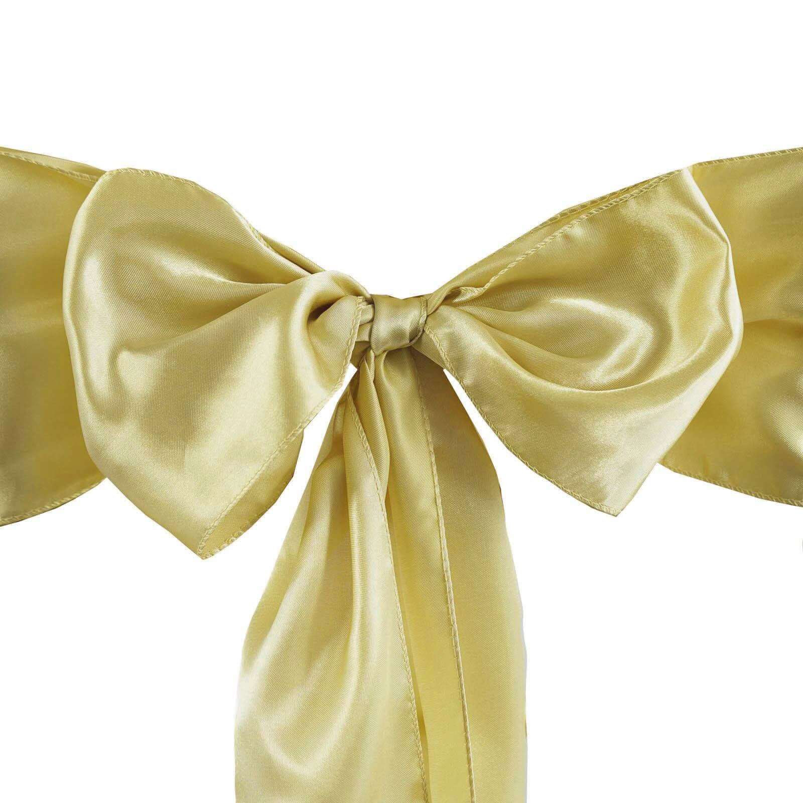 5 Pack Satin Chair Sashes 6"x106" Champagne - Reusable Chair Bows with Smooth Finish - Image 3