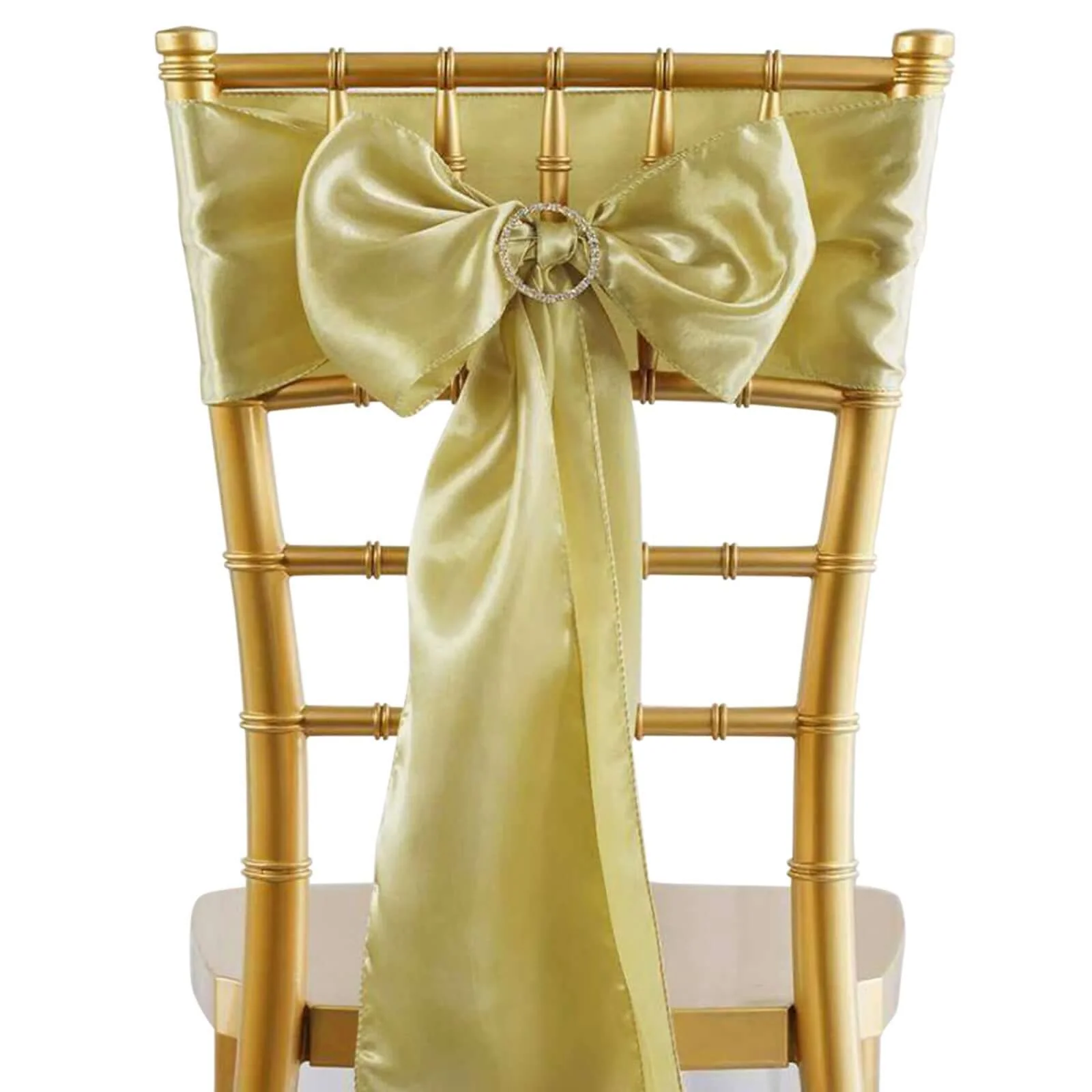 5 Pack Satin Chair Sashes 6"x106" Champagne - Reusable Chair Bows with Smooth Finish - Image 5