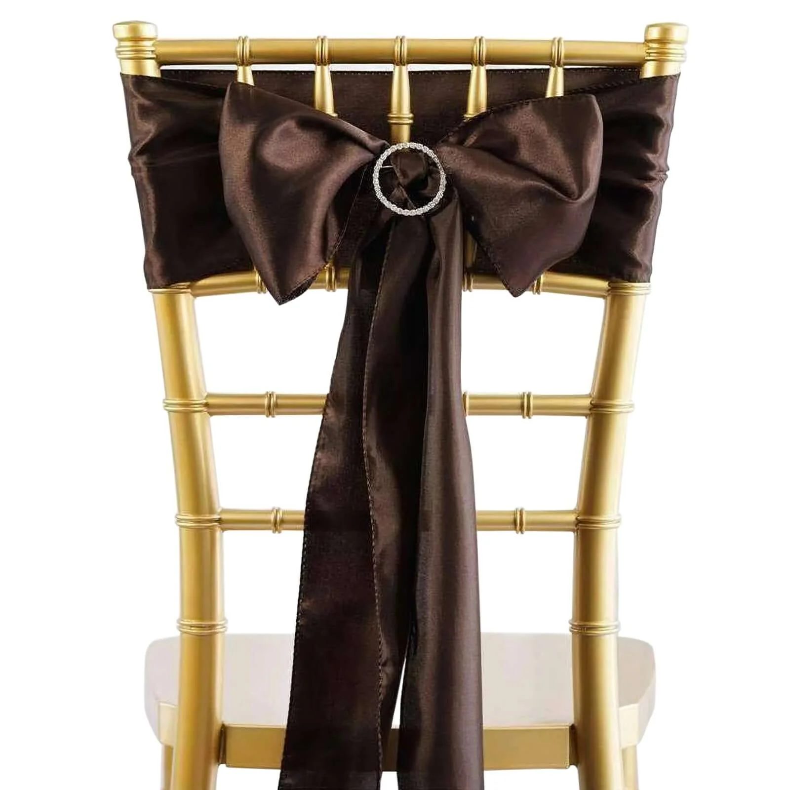 5 Pack Satin Chair Sashes 6"x106" Chocolate - Reusable Chair Bows with Smooth Finish - Image 6