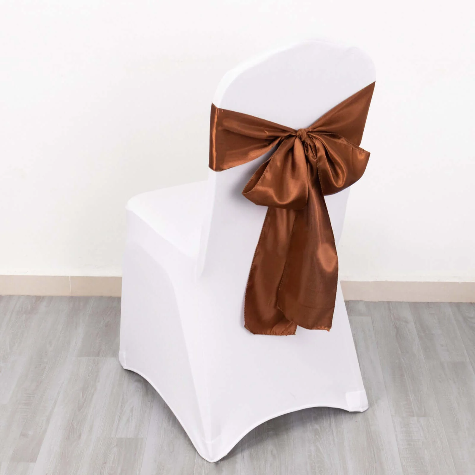 5 Pack Satin Chair Sashes 6"x106" Cinnamon Brown - Reusable Chair Bows with Smooth Finish - Image 10