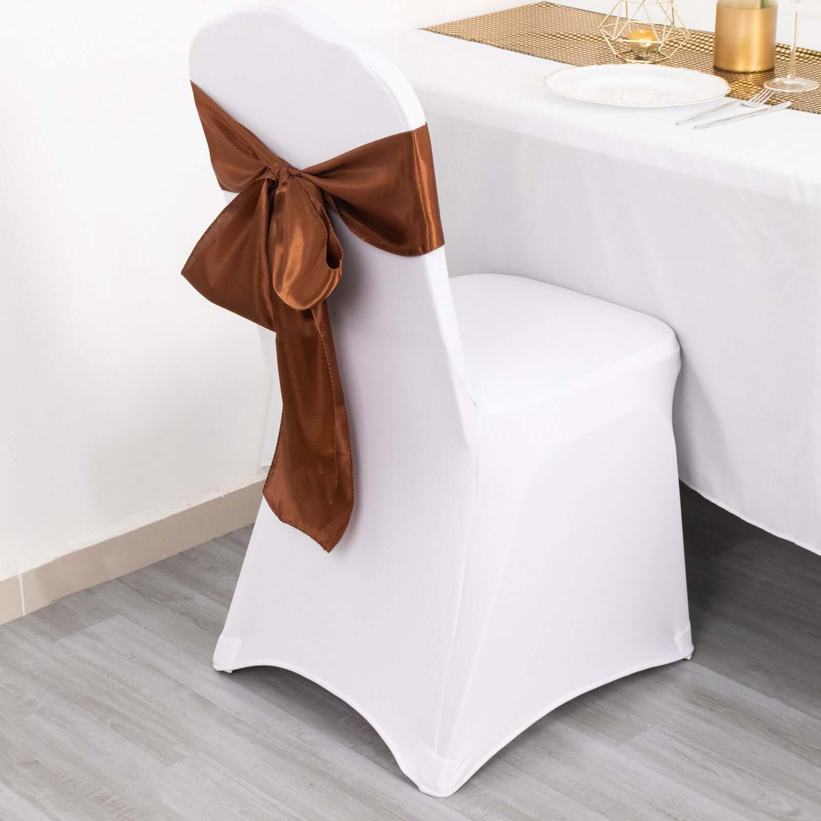 5 Pack Satin Chair Sashes 6"x106" Cinnamon Brown - Reusable Chair Bows with Smooth Finish - Image 11