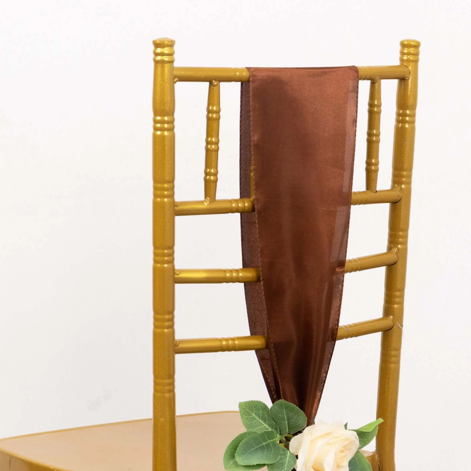 5 Pack Satin Chair Sashes 6"x106" Cinnamon Brown - Reusable Chair Bows with Smooth Finish - Image 12