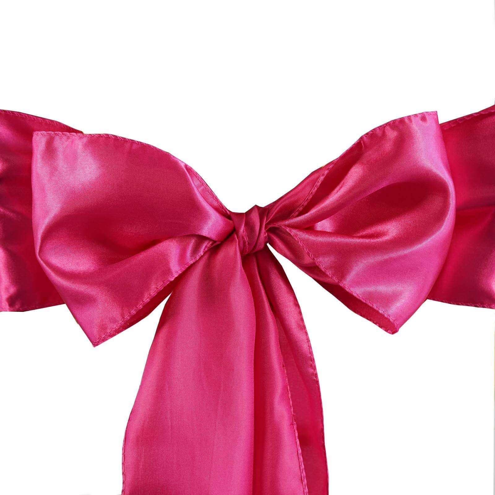 5 Pack Satin Chair Sashes 6"x106" Fuchsia - Reusable Chair Bows with Smooth Finish - Image 3