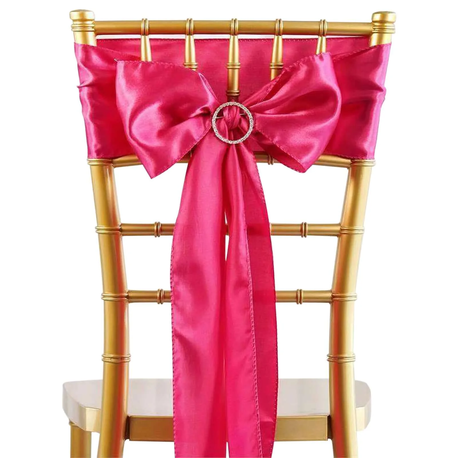 5 Pack Satin Chair Sashes 6"x106" Fuchsia - Reusable Chair Bows with Smooth Finish - Image 6