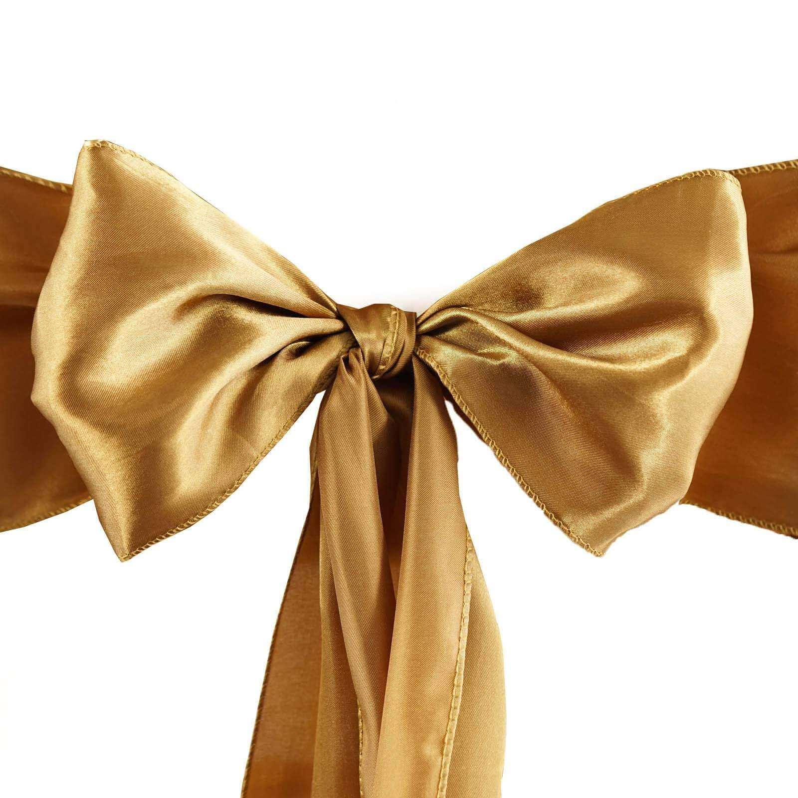 5 Pack Satin Chair Sashes 6"x106" Gold - Reusable Chair Bows with Smooth Luxurious Finish for Weddings & Banquets - Image 3