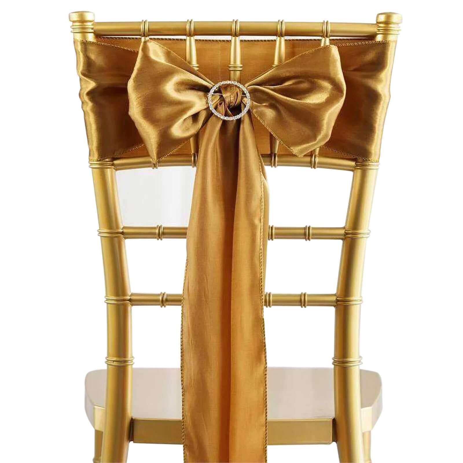5 Pack Satin Chair Sashes 6"x106" Gold - Reusable Chair Bows with Smooth Luxurious Finish for Weddings & Banquets - Image 6