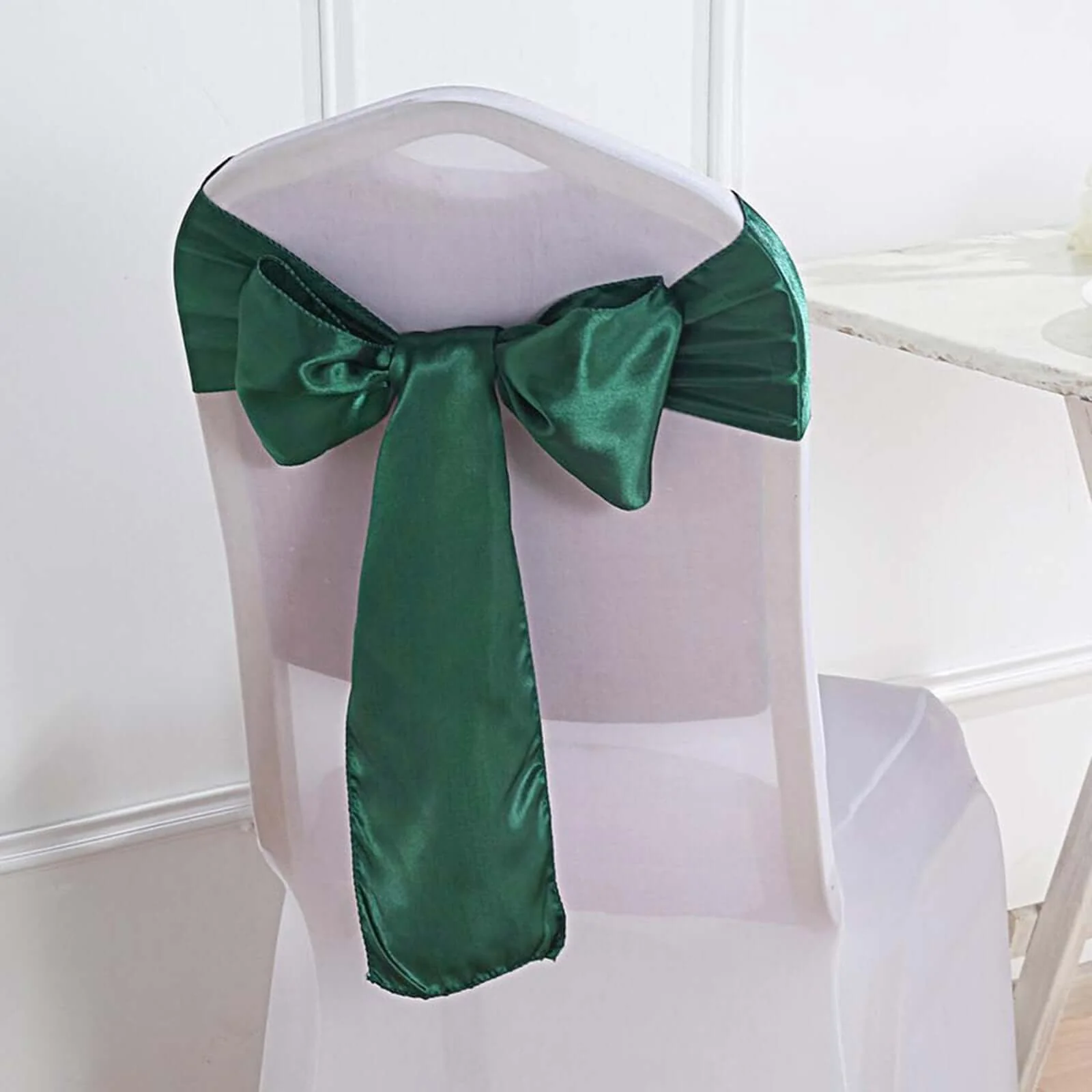 5 Pack Satin Chair Sashes 6"x106" Hunter Emerald Green - Reusable Chair Bows with Smooth Finish - Image 14