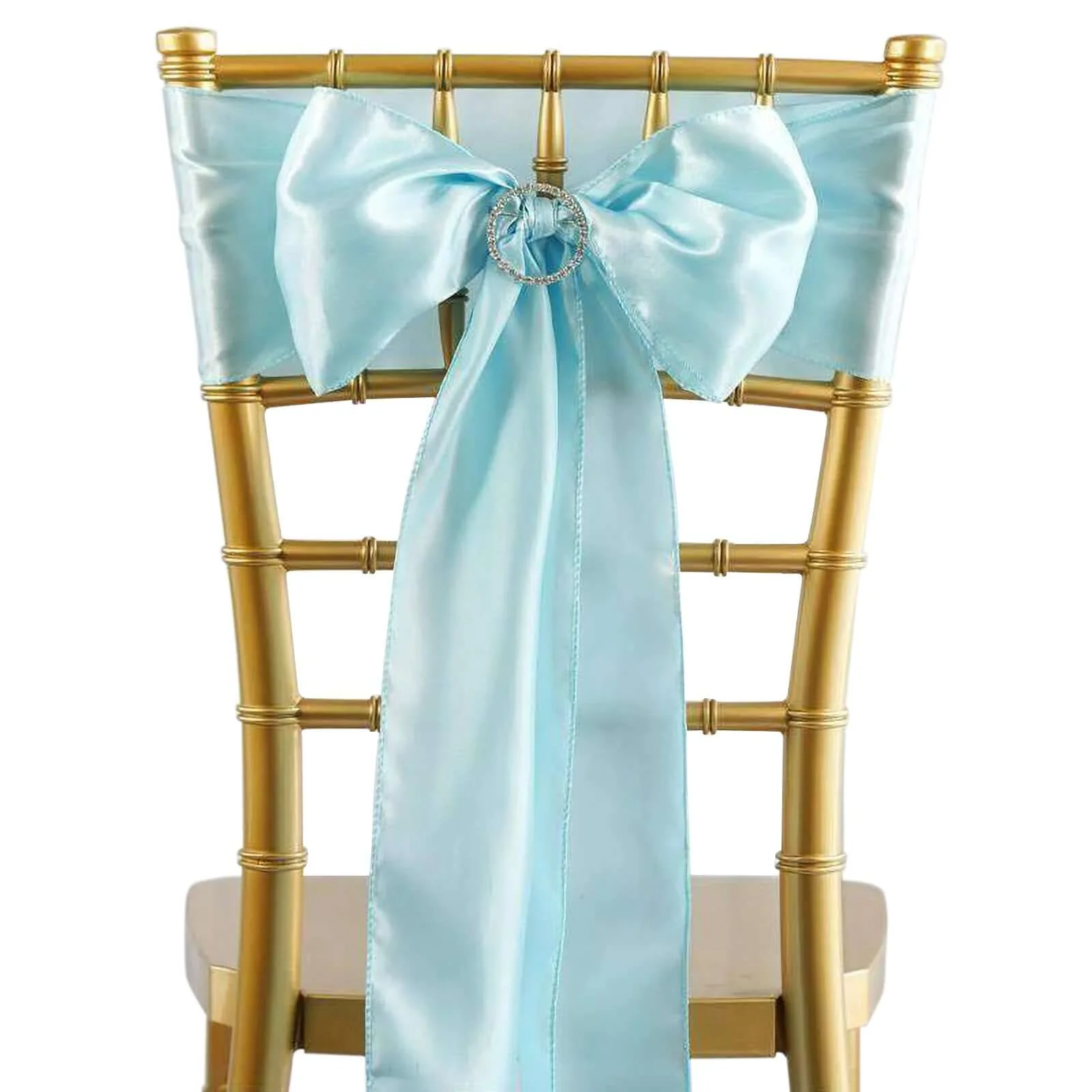 5 Pack Satin Chair Sashes 6"x106" Light Blue - Reusable Chair Bows with Smooth Finish - Image 5