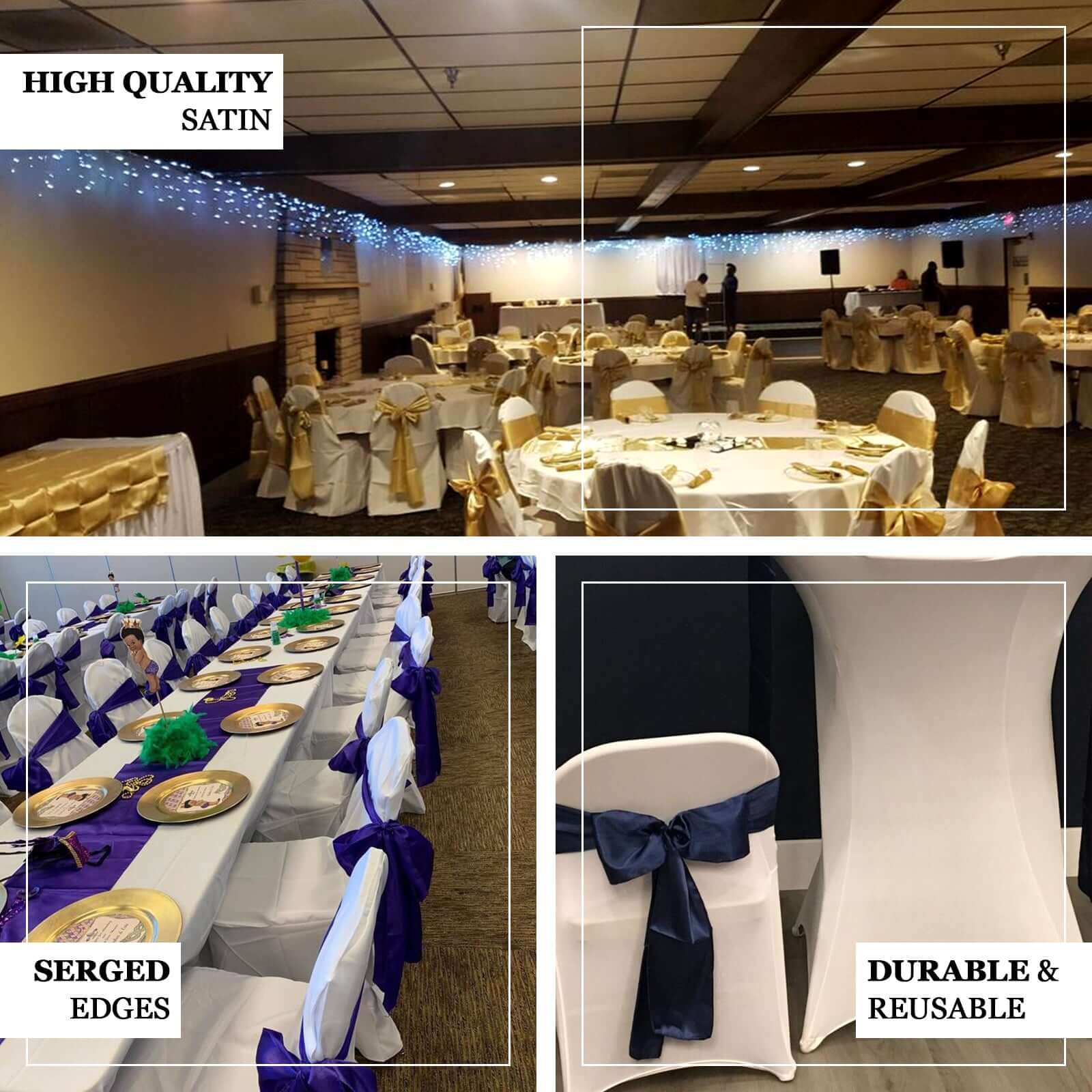 5 Pack Satin Chair Sashes 6"x106" Navy Blue - Reusable Chair Bows with Smooth Finish - Image 4