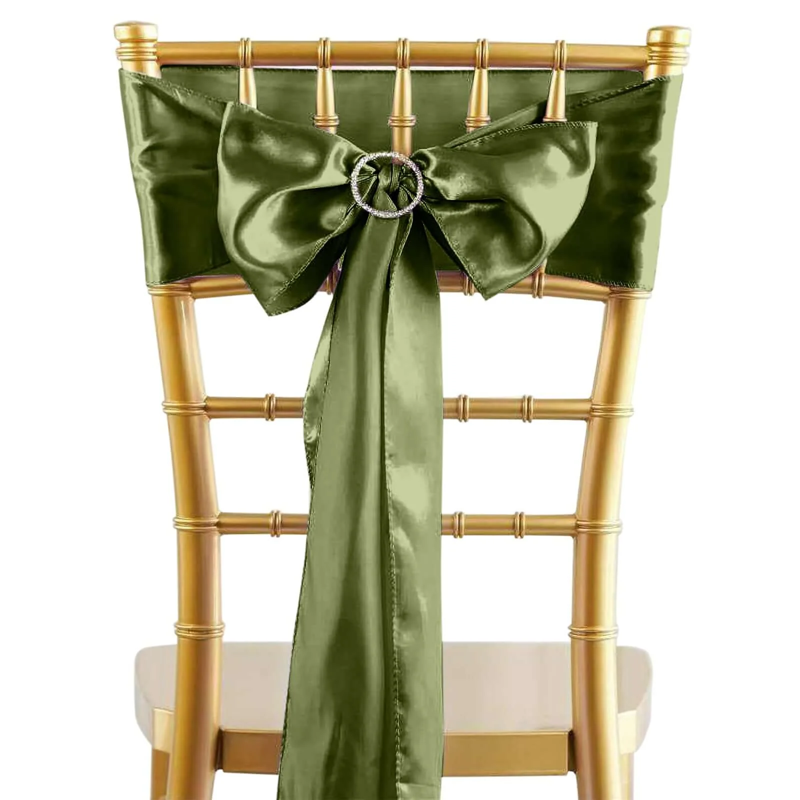 5 Pack Satin Chair Sashes 6"x106" Olive Green - Reusable Chair Bows with Smooth Finish - Image 4