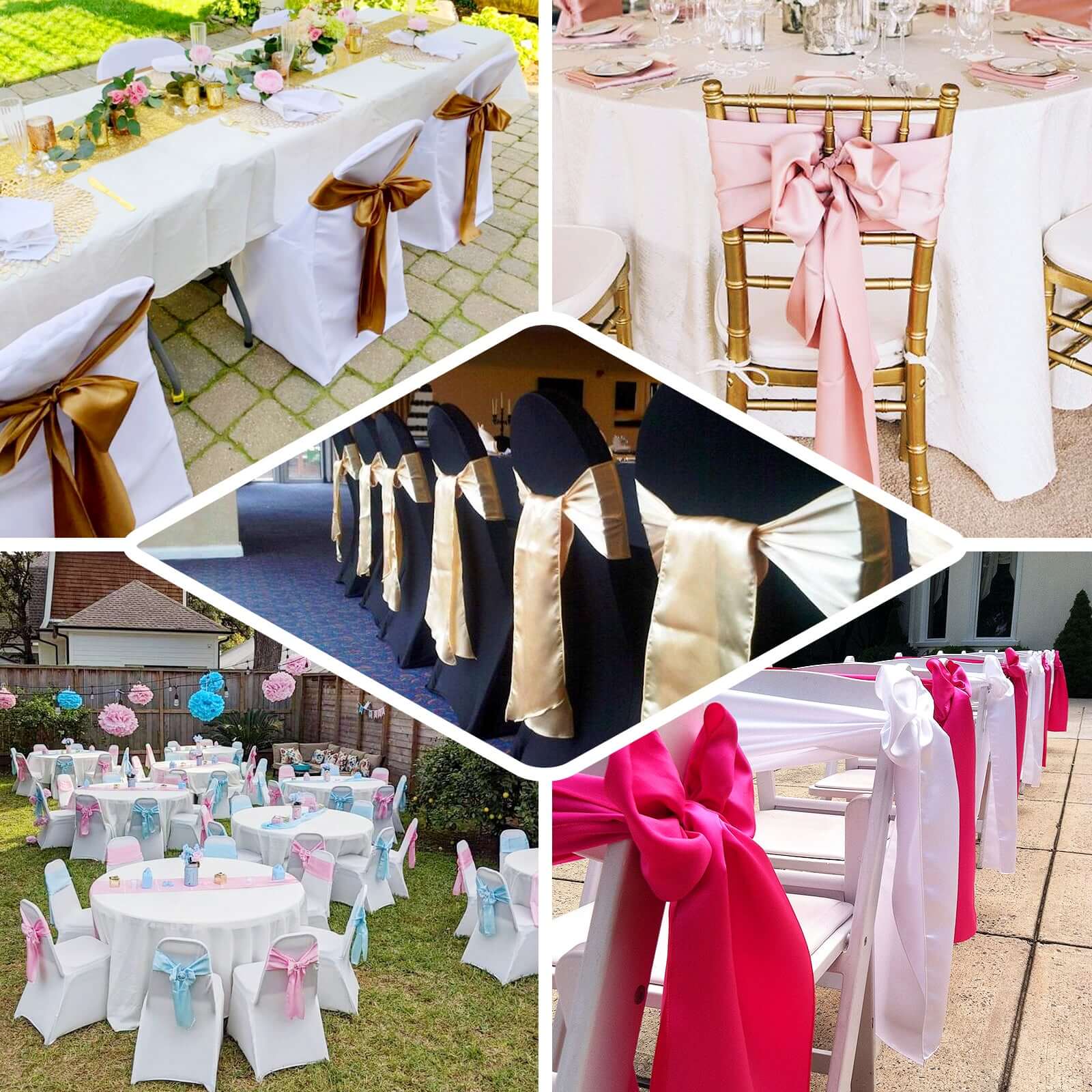 5 Pack Satin Chair Sashes 6"x106" Peach - Reusable Chair Bows with Smooth Finish - Image 5