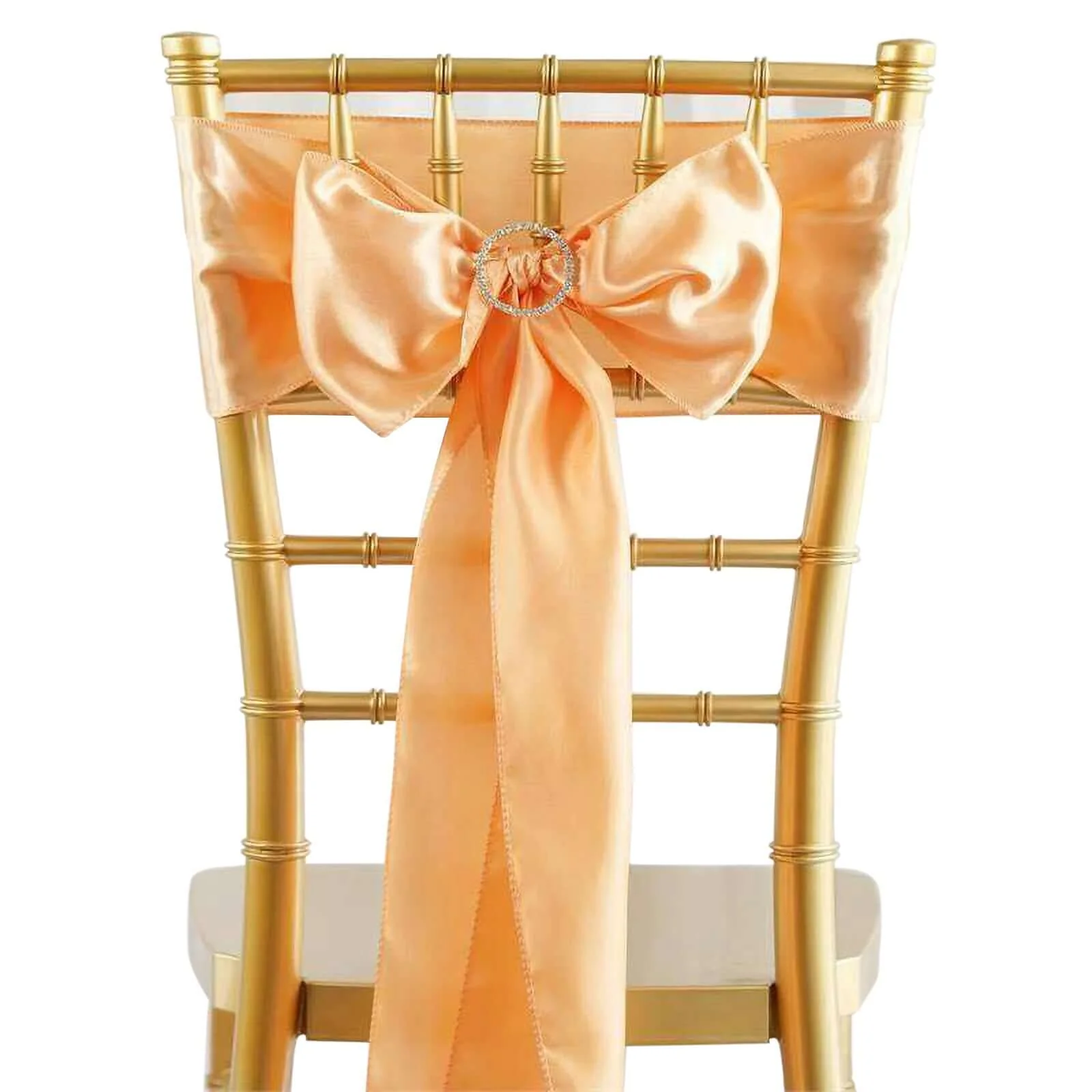 5 Pack Satin Chair Sashes 6"x106" Peach - Reusable Chair Bows with Smooth Finish - Image 6