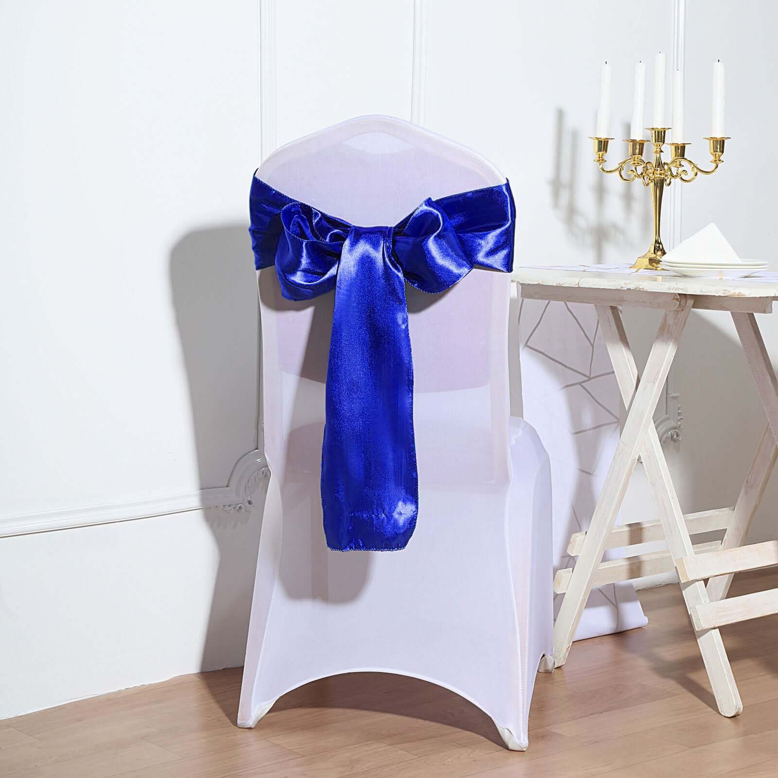 5 Pack Satin Chair Sashes 6"x106" Royal Blue - Reusable Chair Bows with Smooth Finish - Image 9