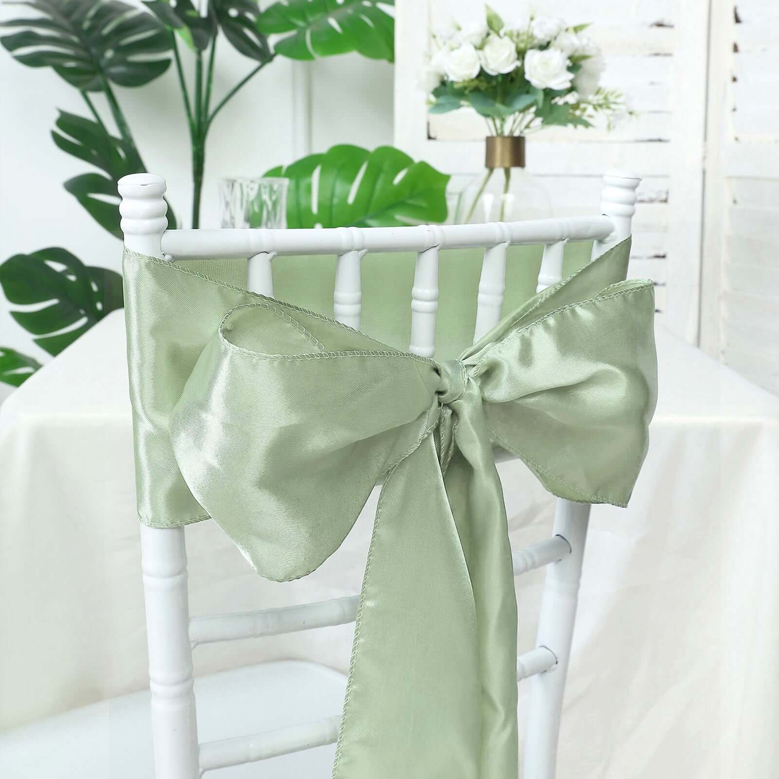 5 Pack Satin Chair Sashes 6"x106" Sage Green - Reusable Chair Bows with Smooth Finish - Image 13