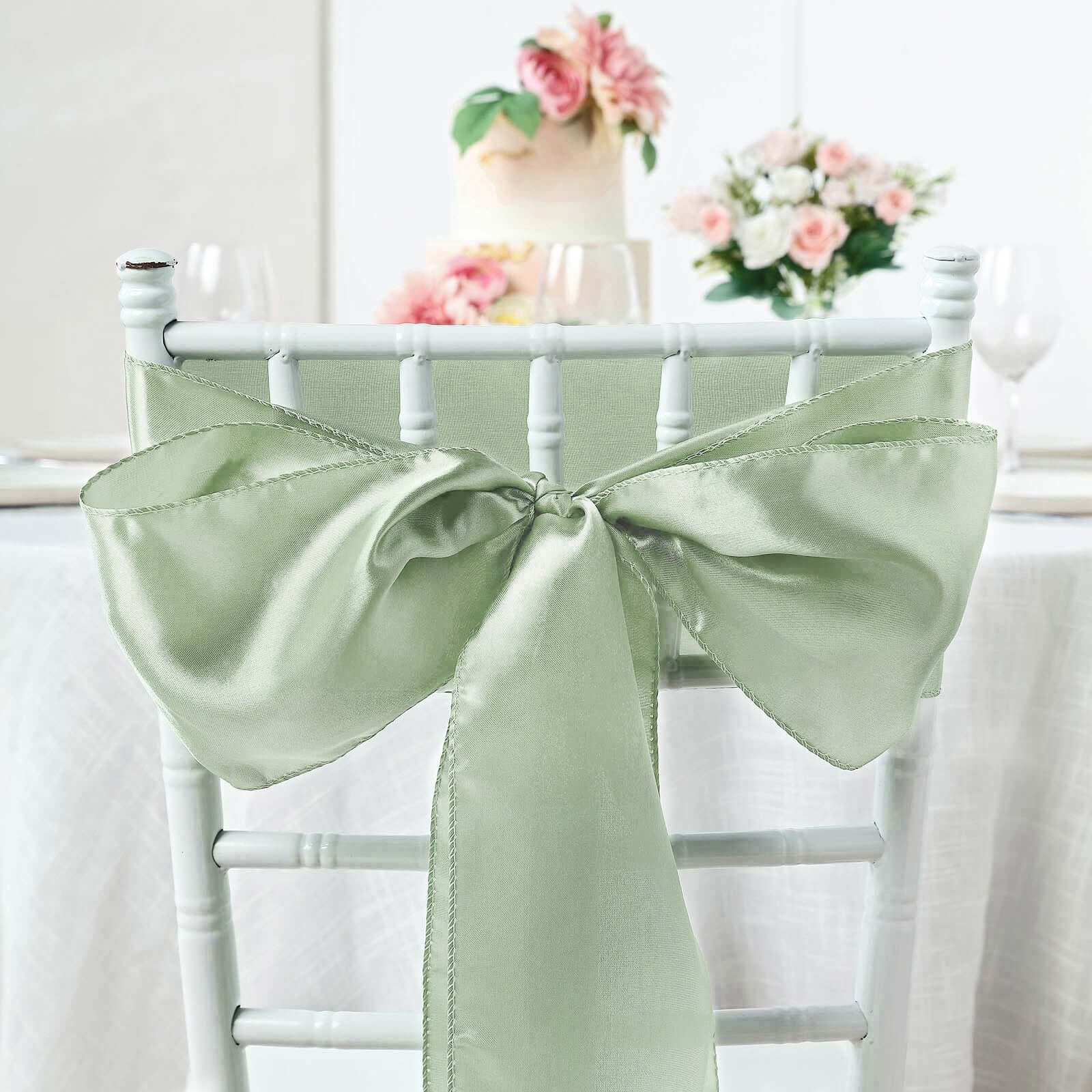 5 Pack Satin Chair Sashes 6"x106" Sage Green - Reusable Chair Bows with Smooth Finish - Image 2