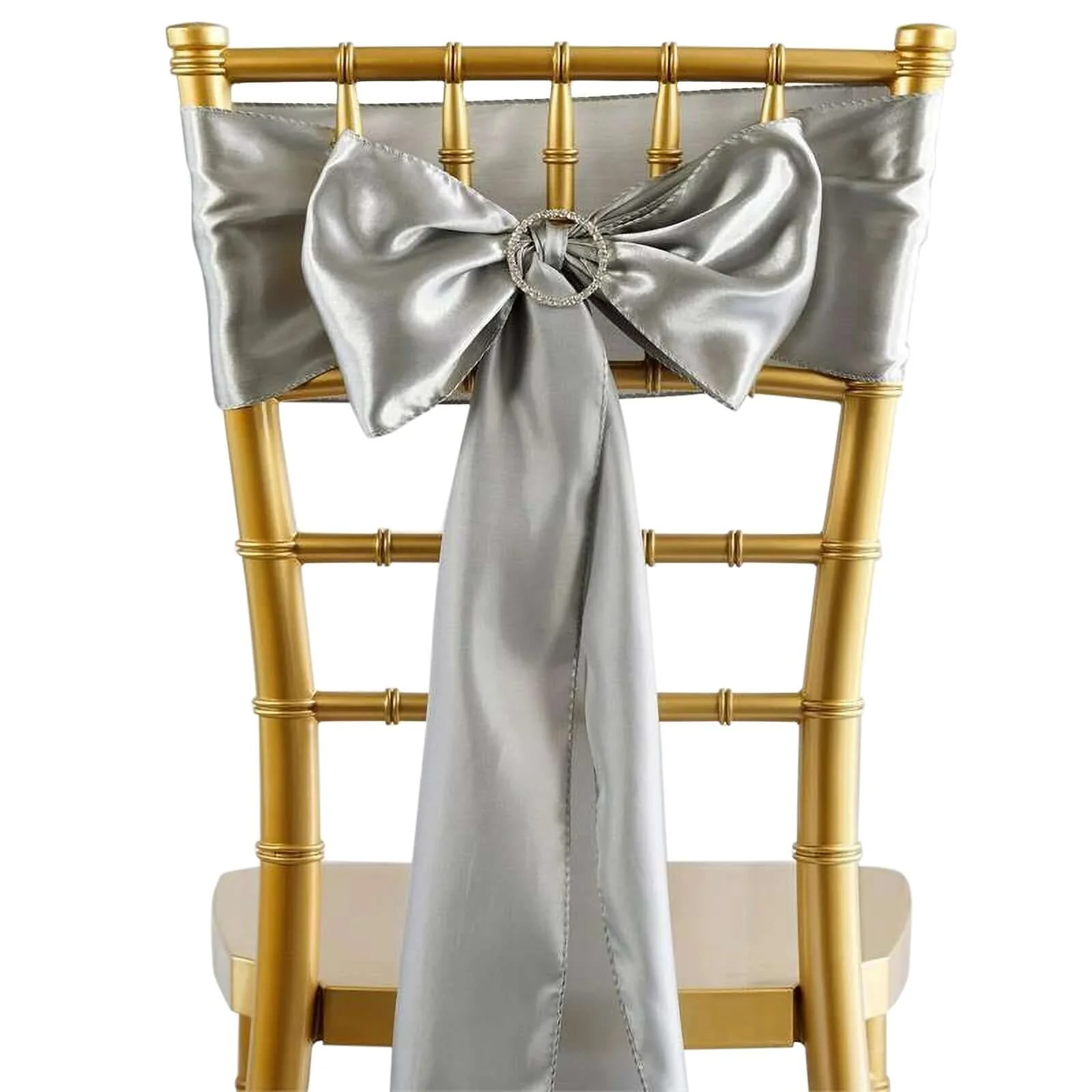 5 Pack Satin Chair Sashes 6"x106" Silver - Reusable Chair Bows with Smooth Finish - Image 6