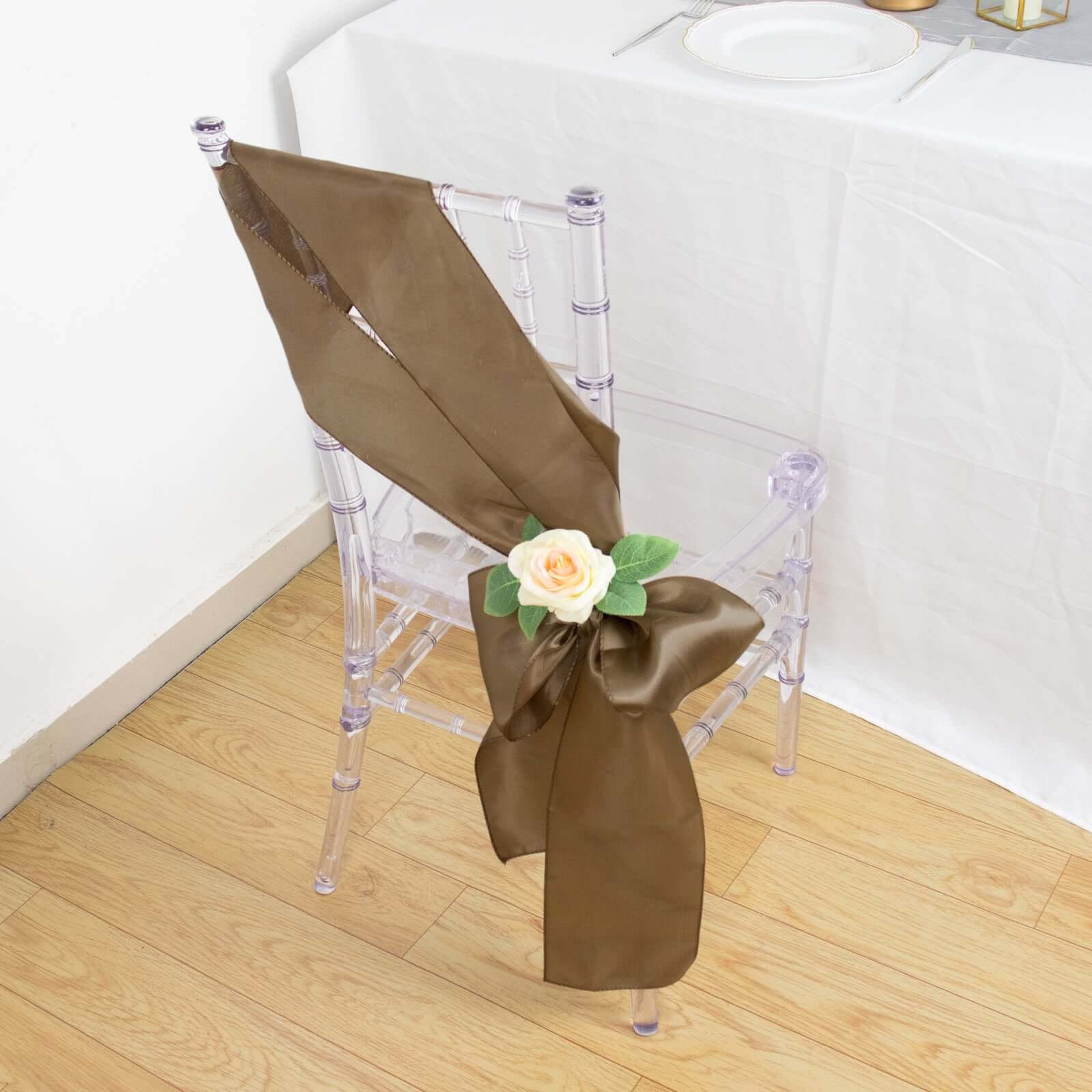 5 Pack Satin Chair Sashes 6"x106" Taupe - Reusable Chair Bows with Smooth Finish - Image 8