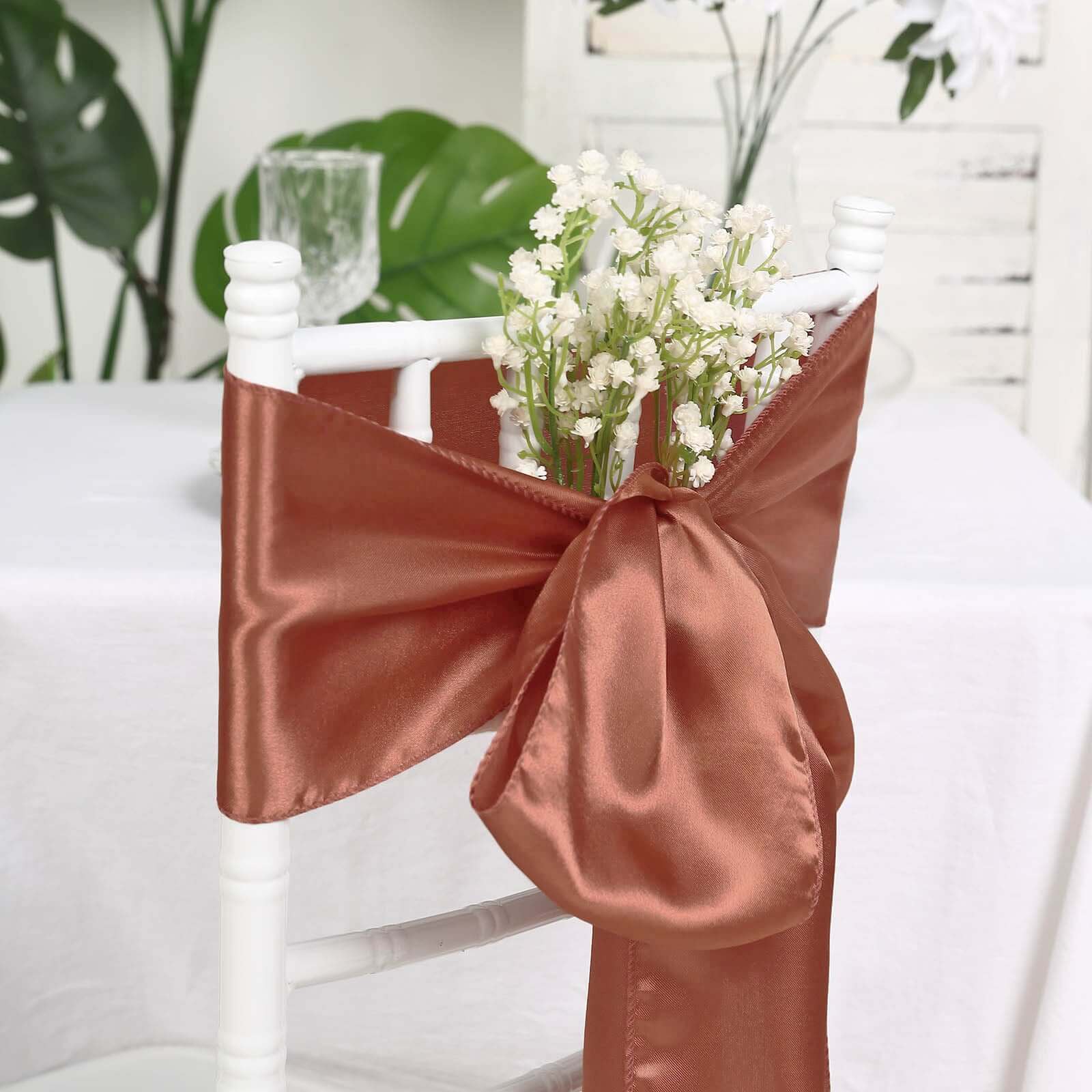 5 Pack Satin Chair Sashes 6"x106" Terracotta (Rust) - Reusable Chair Bows with Smooth Finish - Image 3