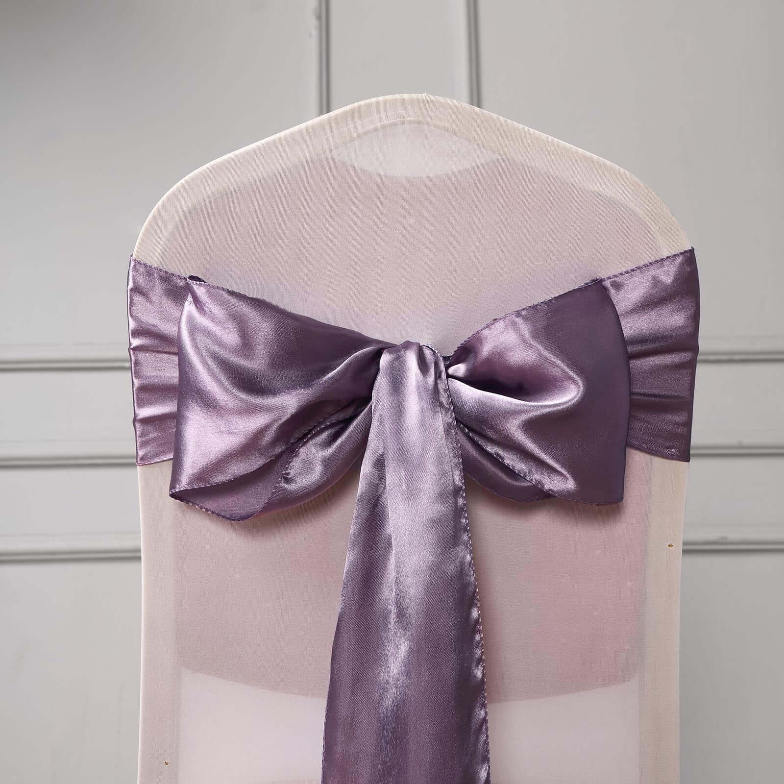 5 Pack Satin Chair Sashes 6"x106" Violet Amethyst - Reusable Chair Bows with Smooth Finish - Image 3