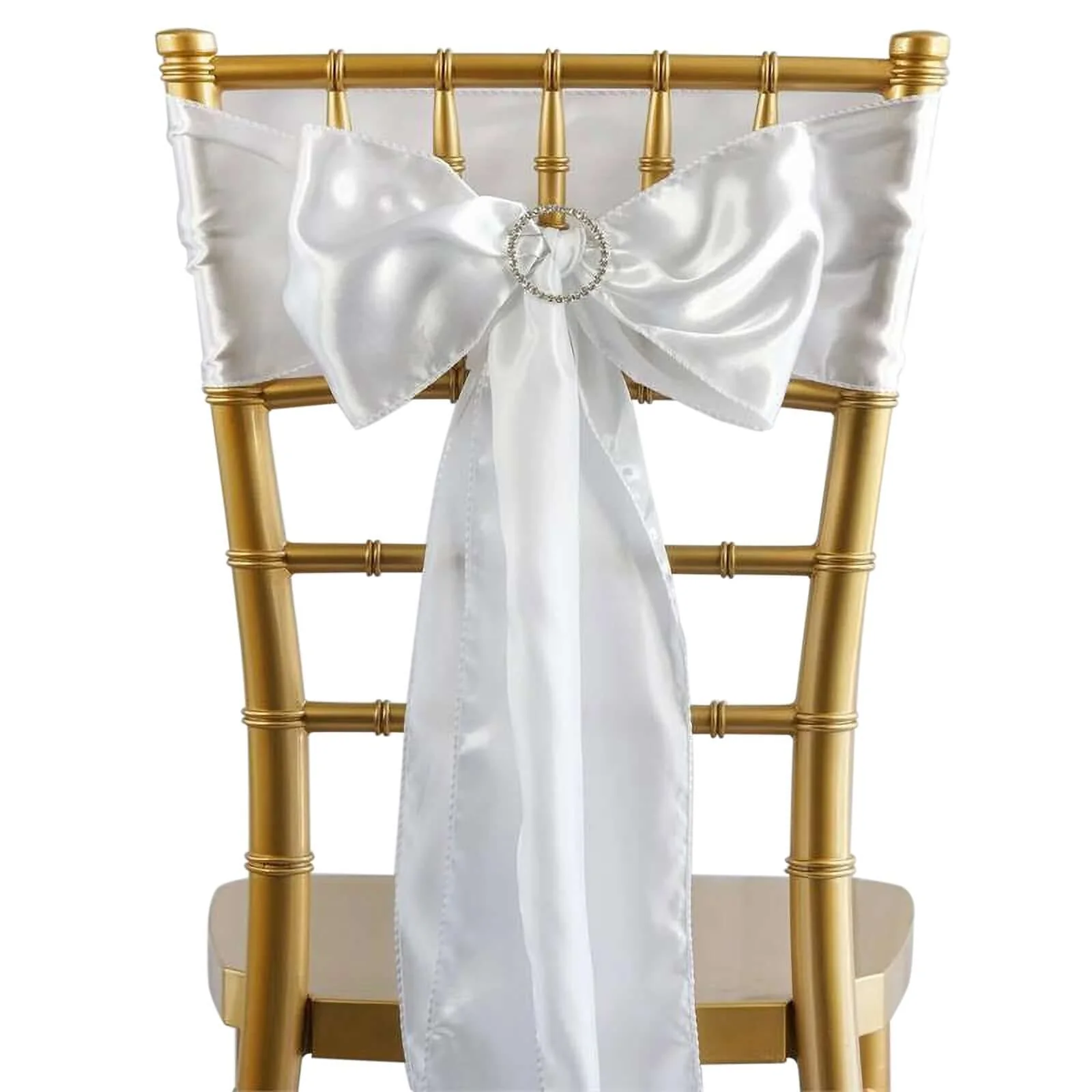 5 Pack Satin Chair Sashes 6"x106" White - Reusable Chair Bows with Smooth Luxurious Finish for Weddings & Banquets - Image 6