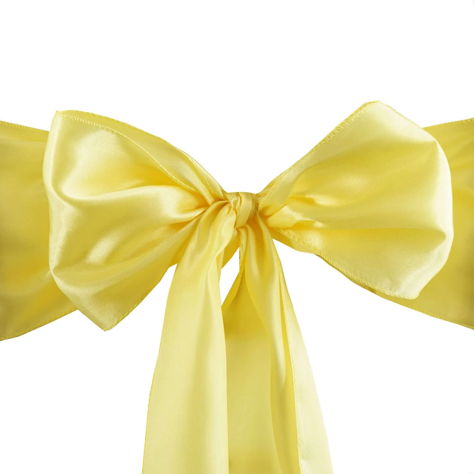 5 Pack Satin Chair Sashes 6"x106" Yellow - Reusable Chair Bows with Smooth Finish - Image 3
