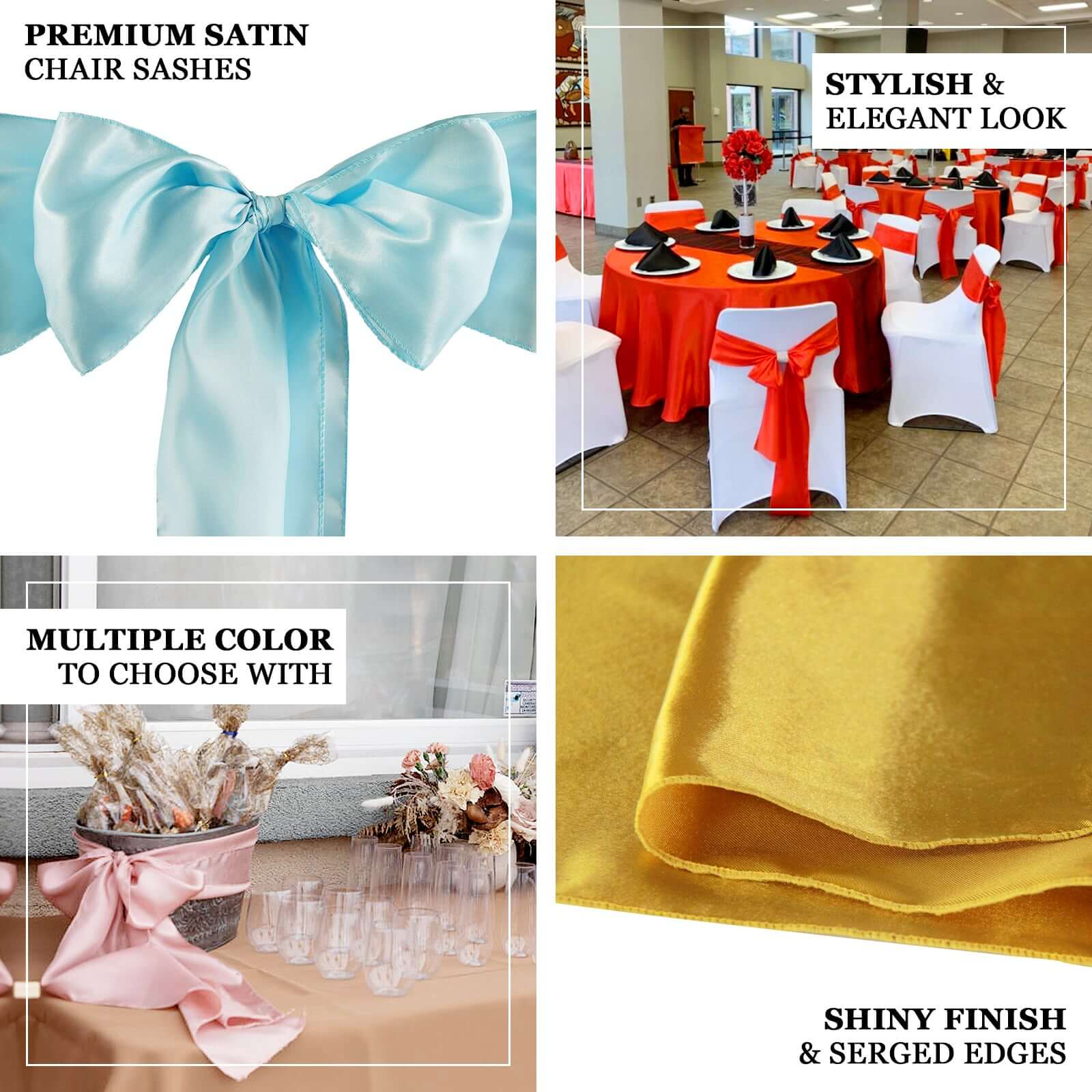 5 Pack Satin Chair Sashes 6"x106" Yellow - Reusable Chair Bows with Smooth Finish - Image 4
