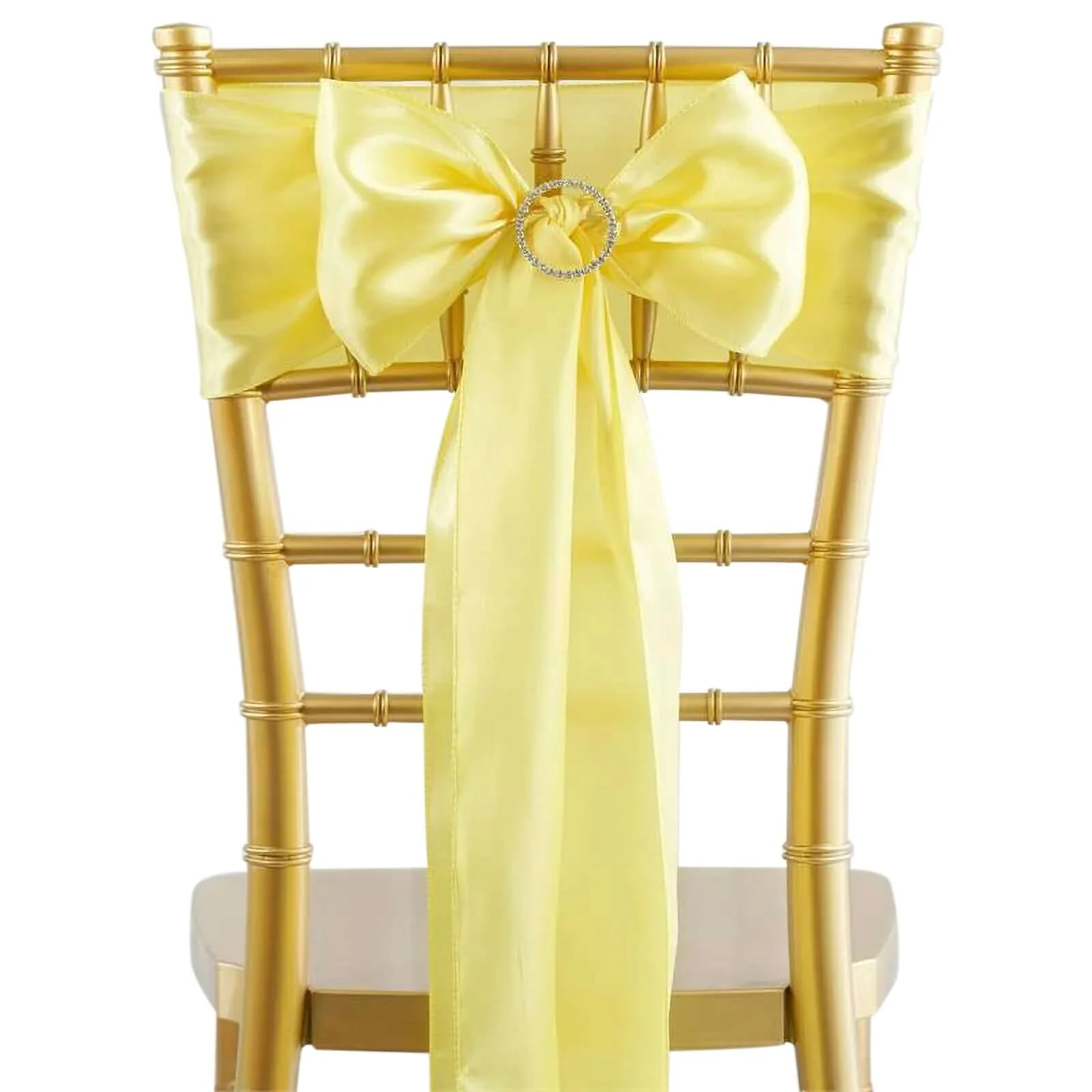 5 Pack Satin Chair Sashes 6"x106" Yellow - Reusable Chair Bows with Smooth Finish - Image 6