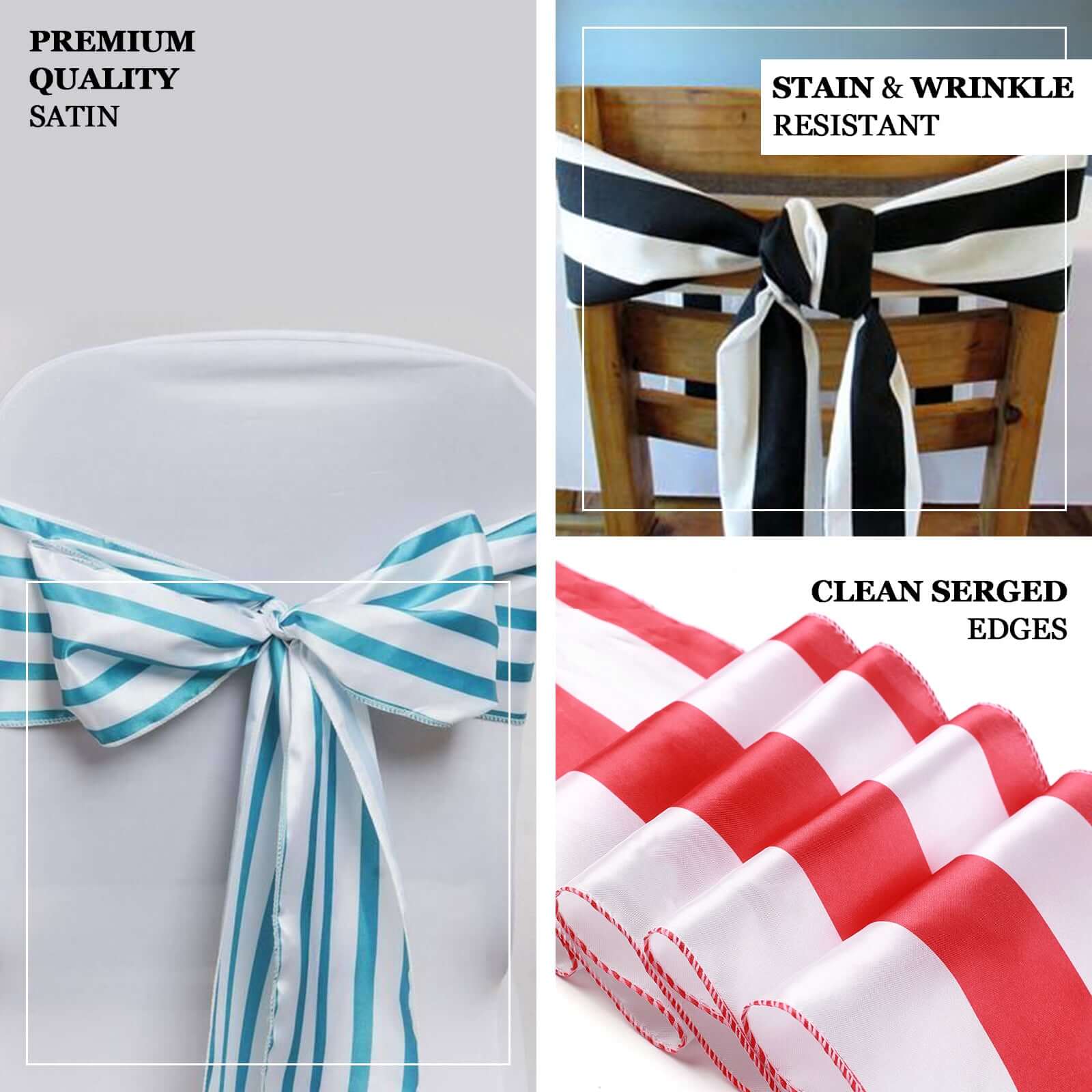 5 Pack Satin Chair Sashes 6"x108" Black and White Stripes - Stylish Decorative Design for Events - Image 4