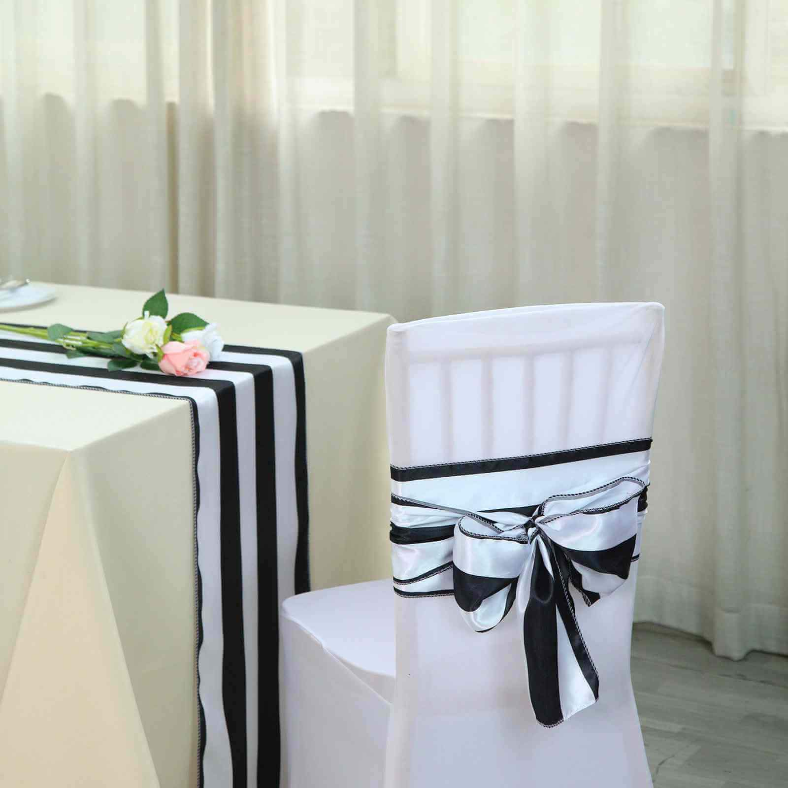 5 Pack Satin Chair Sashes 6"x108" Black and White Stripes - Stylish Decorative Design for Events - Image 7