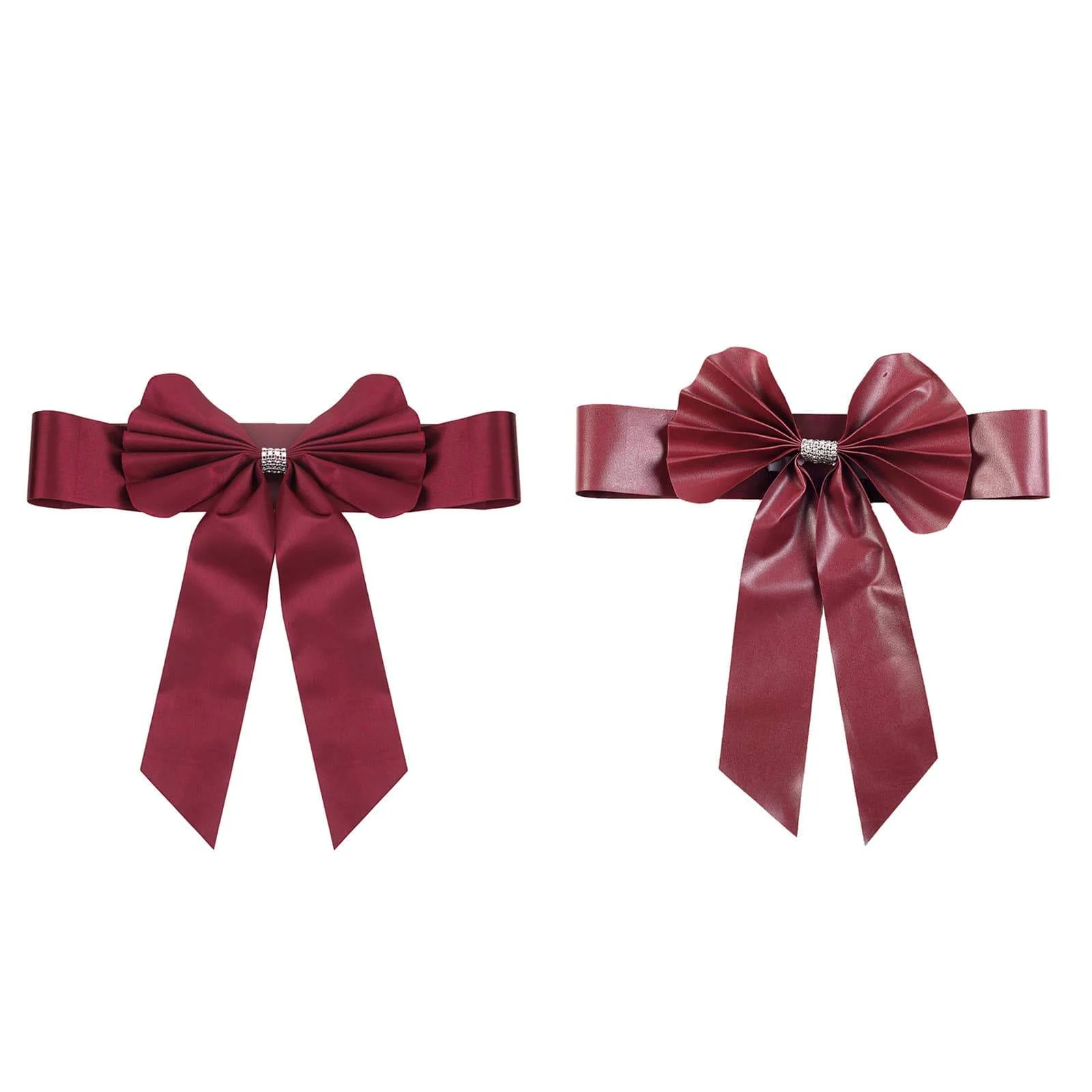 5 Pack Satin Faux Leather Chair Sashes Burgundy with Diamond Rhinestone Buckles - Reversible Pre-tied Bow Tie Chair Bands - Image 14