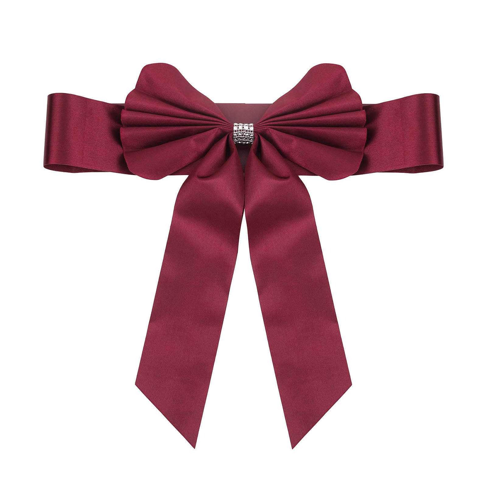 5 Pack Satin Faux Leather Chair Sashes Burgundy with Diamond Rhinestone Buckles - Reversible Pre-tied Bow Tie Chair Bands - Image 15