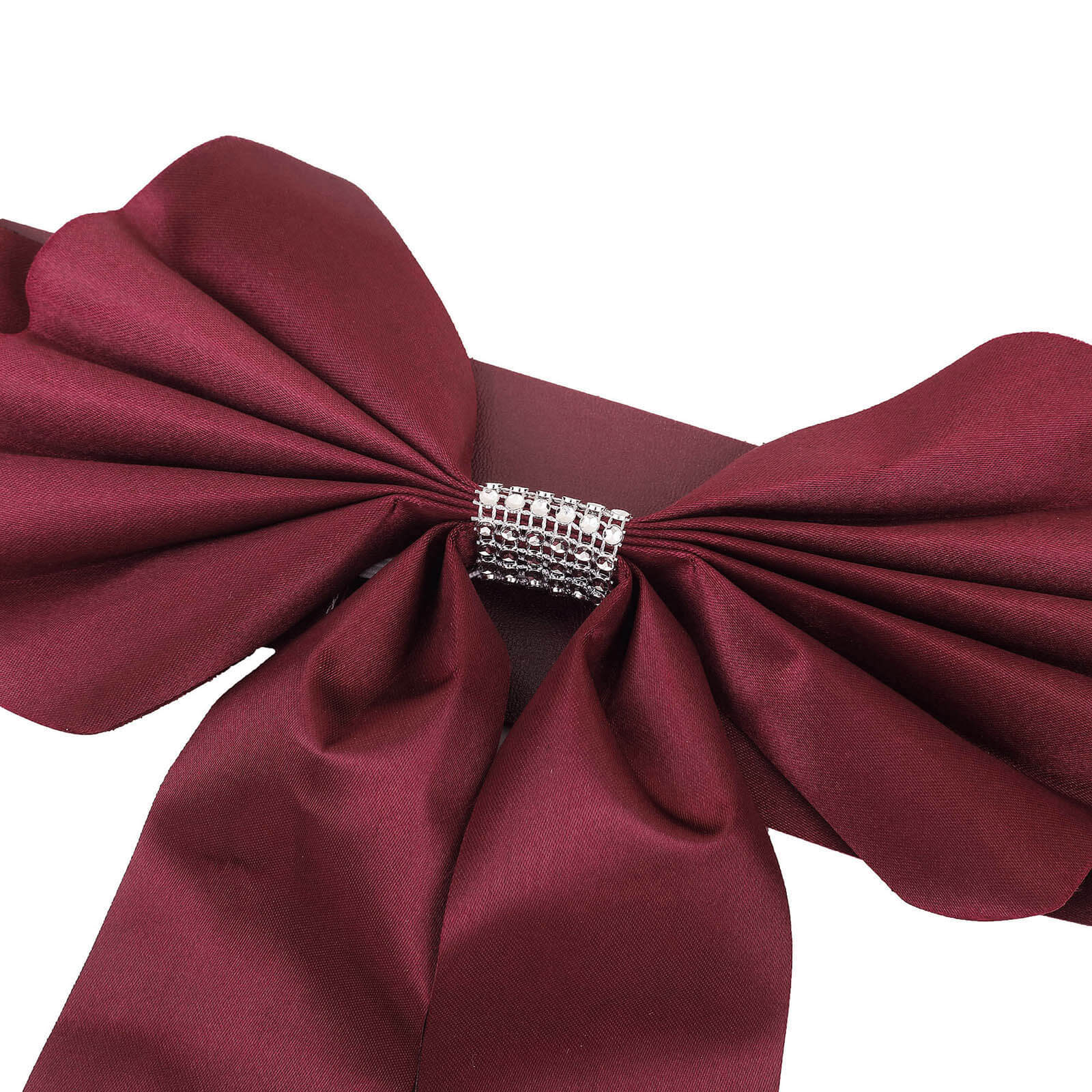 5 Pack Satin Faux Leather Chair Sashes Burgundy with Diamond Rhinestone Buckles - Reversible Pre-tied Bow Tie Chair Bands - Image 16
