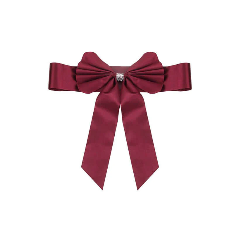 5 Pack Satin Faux Leather Chair Sashes Burgundy with Diamond Rhinestone Buckles - Reversible Pre-tied Bow Tie Chair Bands - Image 8