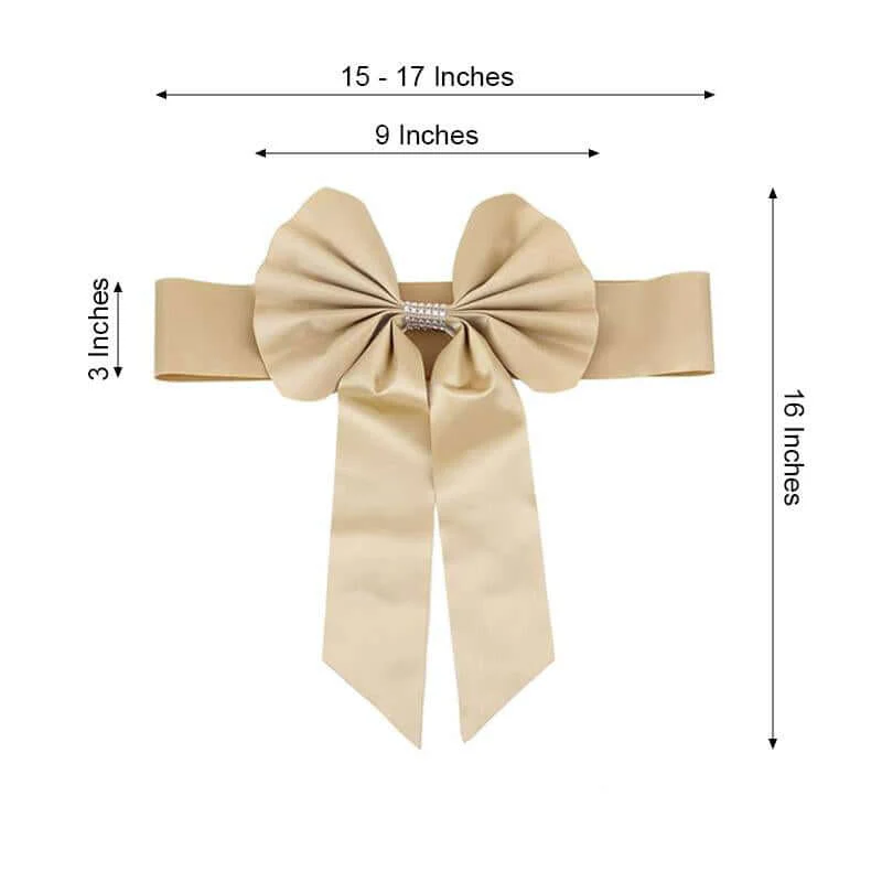 5 Pack Satin Faux Leather Chair Sashes Champagne with Diamond Rhinestone Buckles - Reversible Pre-tied Bow Tie Chair Bands - Image 3