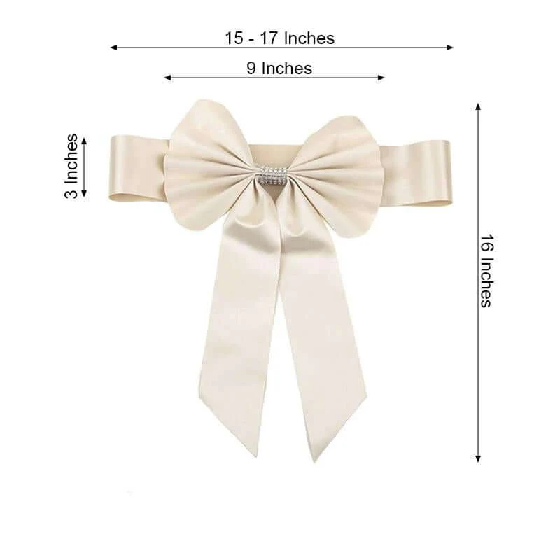 5 Pack Satin Faux Leather Chair Sashes Ivory with Diamond Rhinestone Buckles - Reversible Pre-tied Bow Tie Chair Bands - Image 3