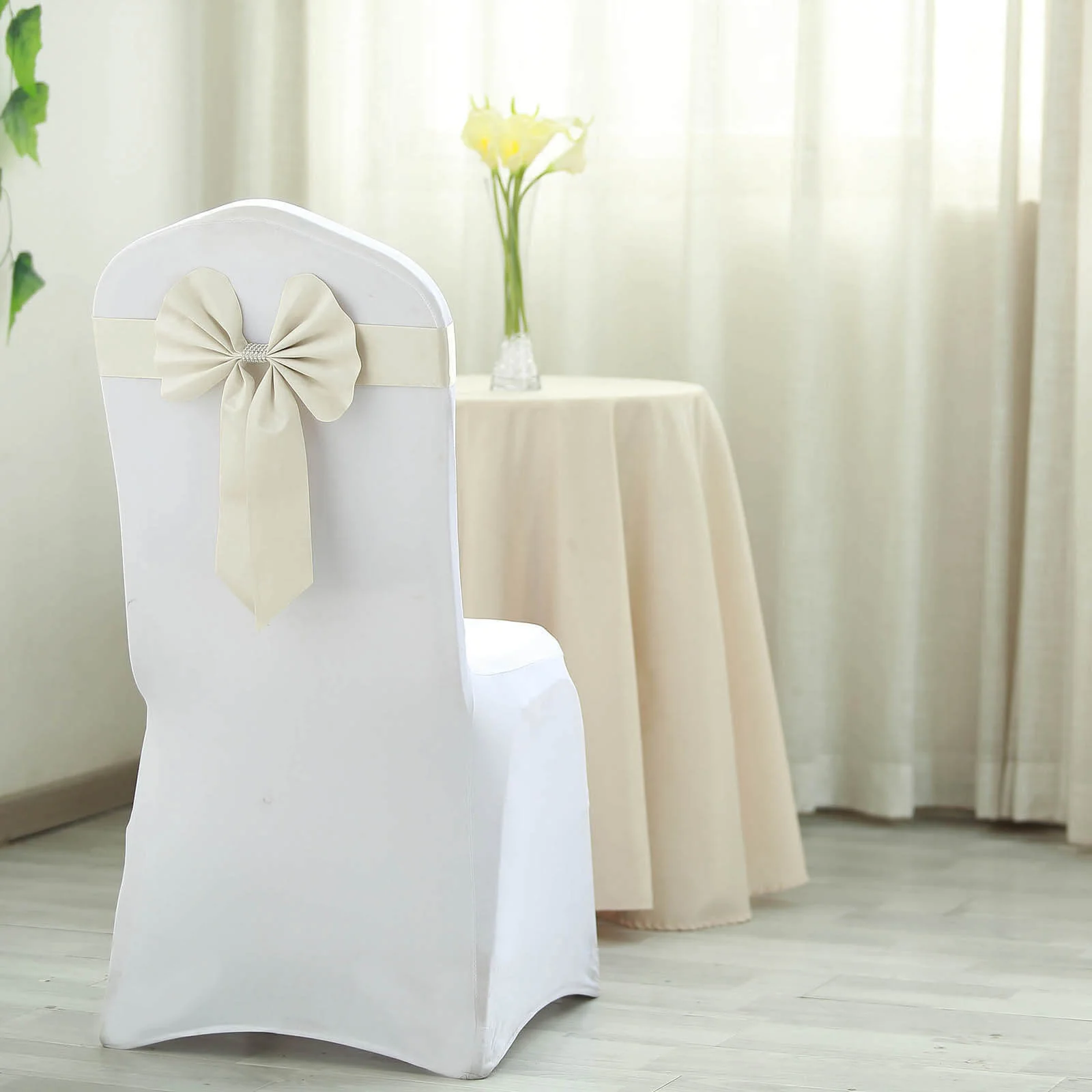 5 Pack Satin Faux Leather Chair Sashes Ivory with Diamond Rhinestone Buckles - Reversible Pre-tied Bow Tie Chair Bands - Image 8