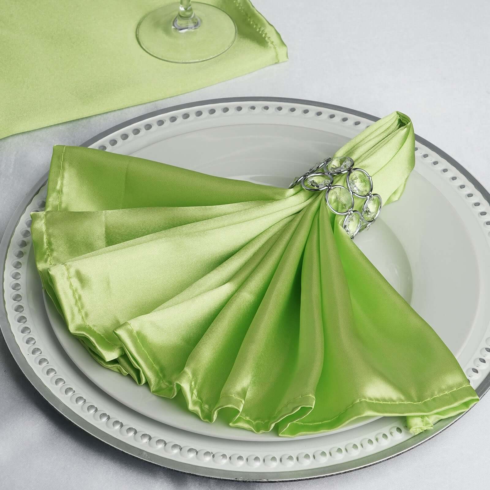 5 Pack Satin Napkins 20"x20" Apple Green - Soft Reusable Cloth Napkins - Image 7