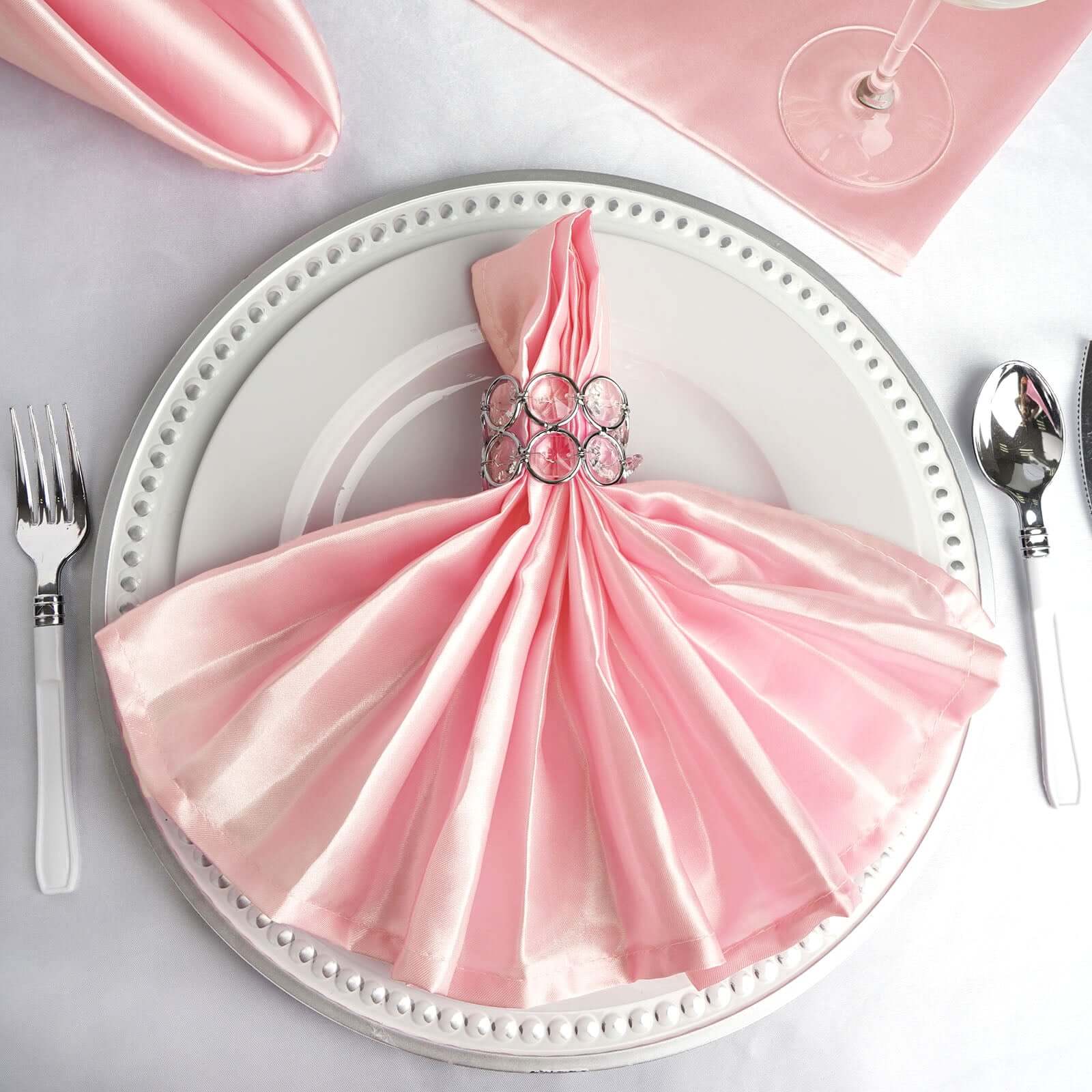 5 Pack Satin Napkins 20"x20" Blush - Soft Reusable Cloth Napkins - Image 2