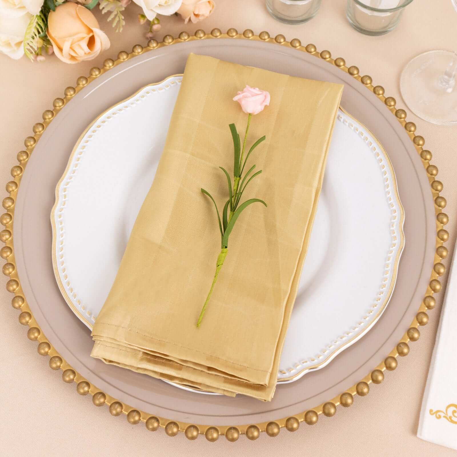 5 Pack Satin Napkins 20"x20" Champagne Glossy Stripes - Wrinkle-Resistant Dinner Napkins - Image 7