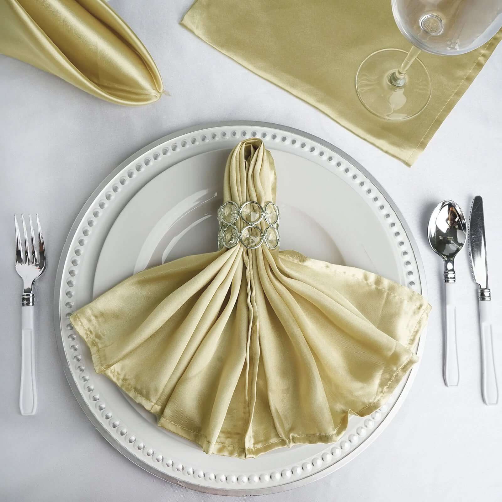 5 Pack Satin Napkins 20"x20" Champagne - Soft Reusable Cloth Napkins - Image 2