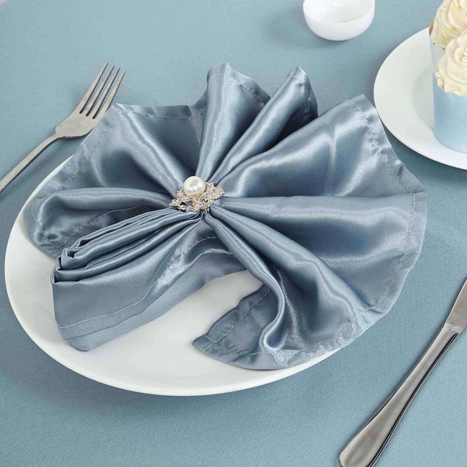 5 Pack Satin Napkins 20"x20" Dusty Blue -Soft Reusable Cloth Napkins - Image 7