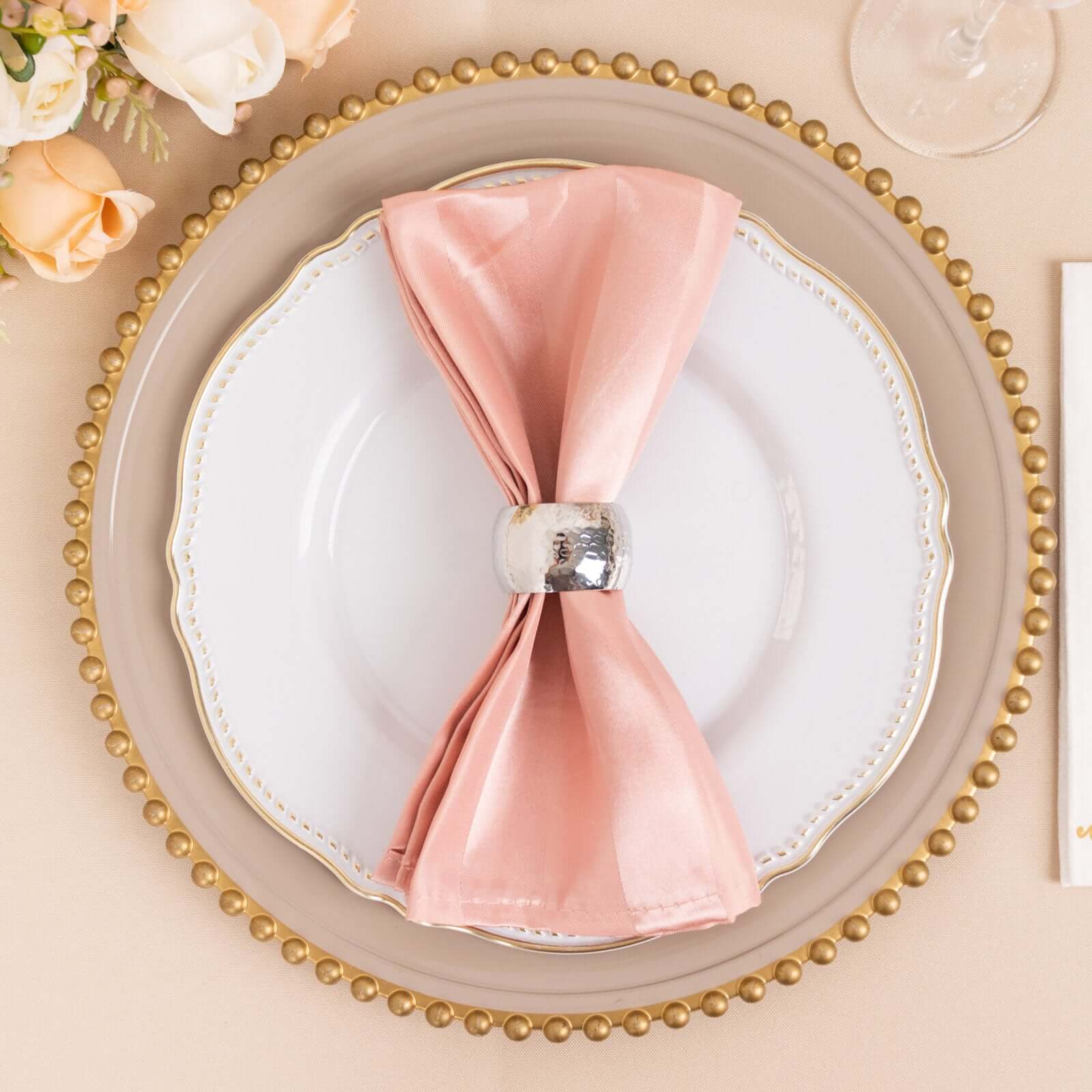 5 Pack Satin Napkins 20"x20" Dusty Rose Glossy Stripes - Wrinkle-Resistant Dinner Napkins - Image 2