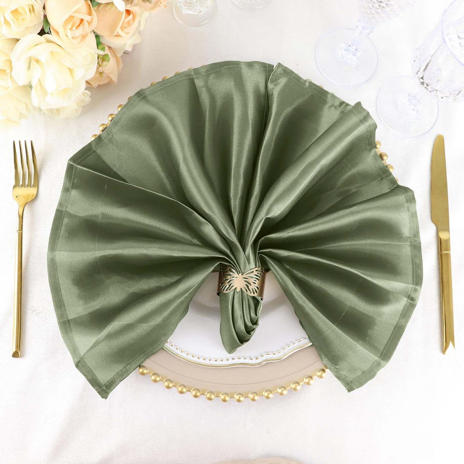 5 Pack Satin Napkins 20"x20" Dusty Sage Green - Soft Reusable Cloth Napkins - Image 3