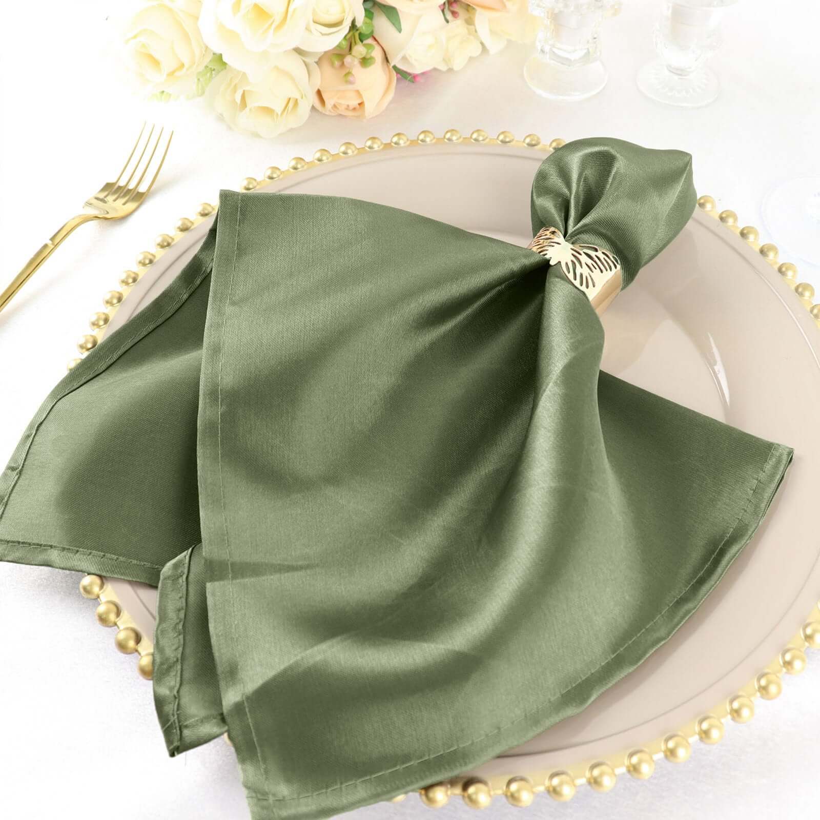 5 Pack Satin Napkins 20"x20" Dusty Sage Green - Soft Reusable Cloth Napkins - Image 6