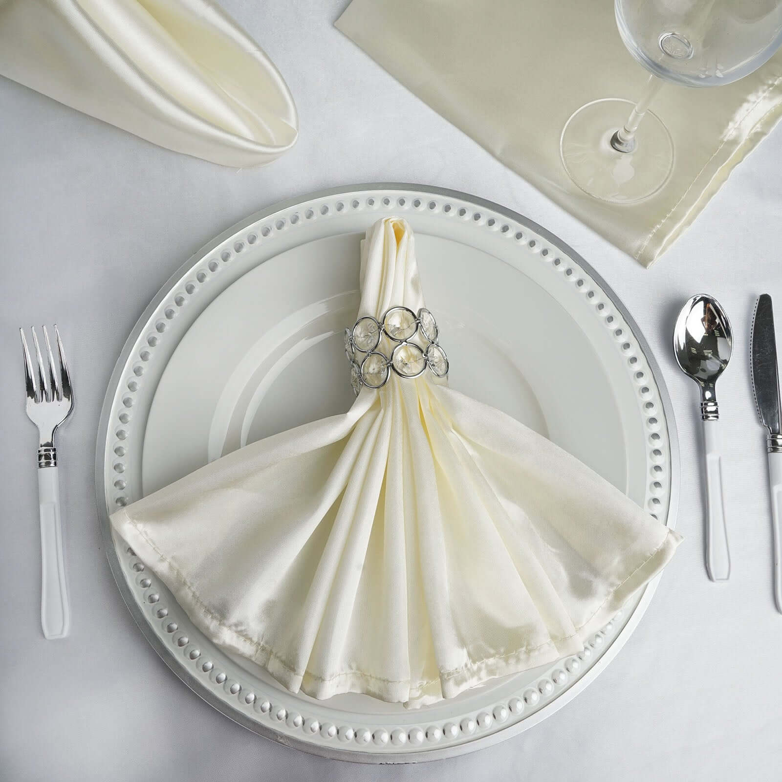 5 Pack Satin Napkins 20"x20" Ivory - Soft Reusable Cloth Napkins - Image 2