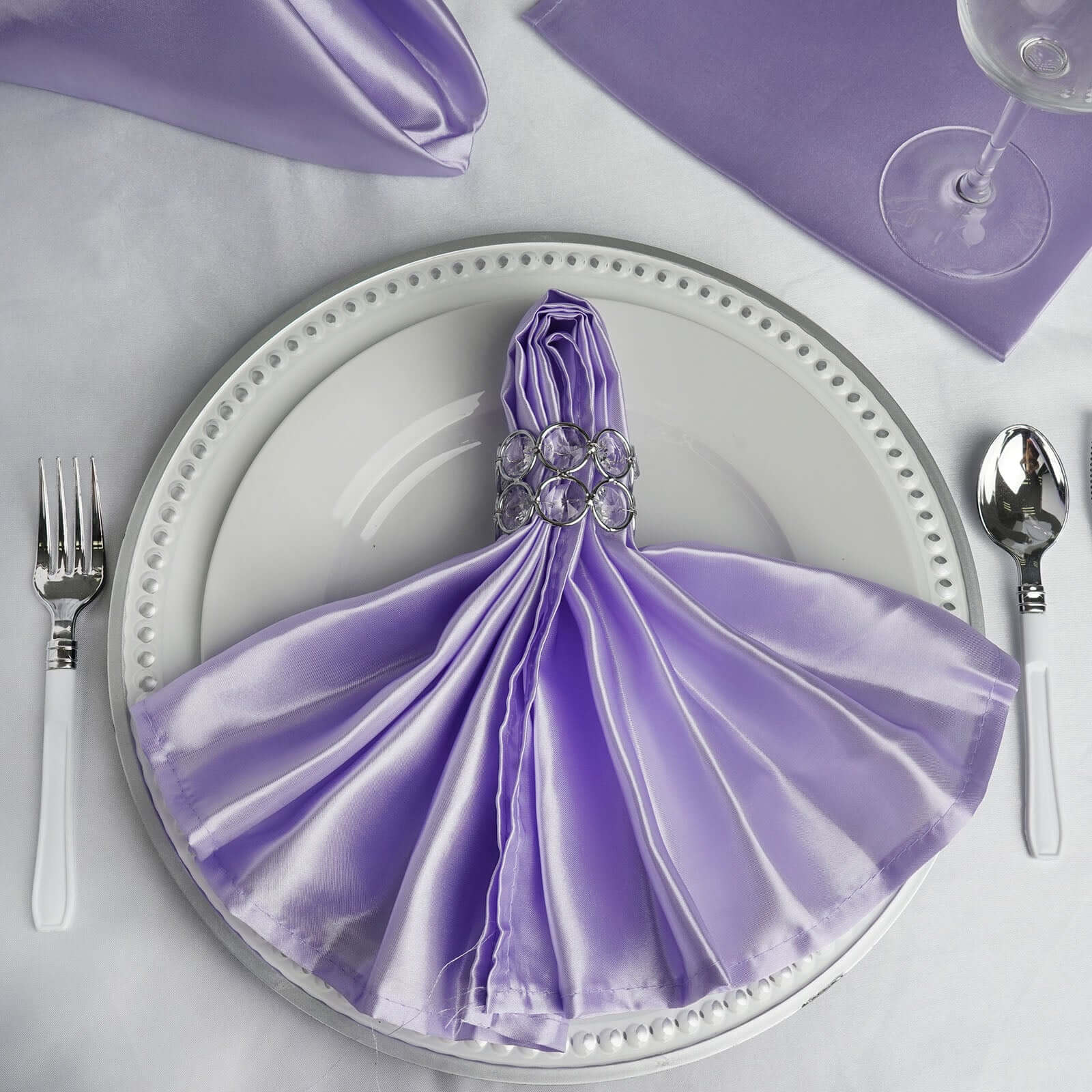 5 Pack Satin Napkins 20"x20" Lavender Lilac - Soft Reusable Cloth Napkins - Image 2