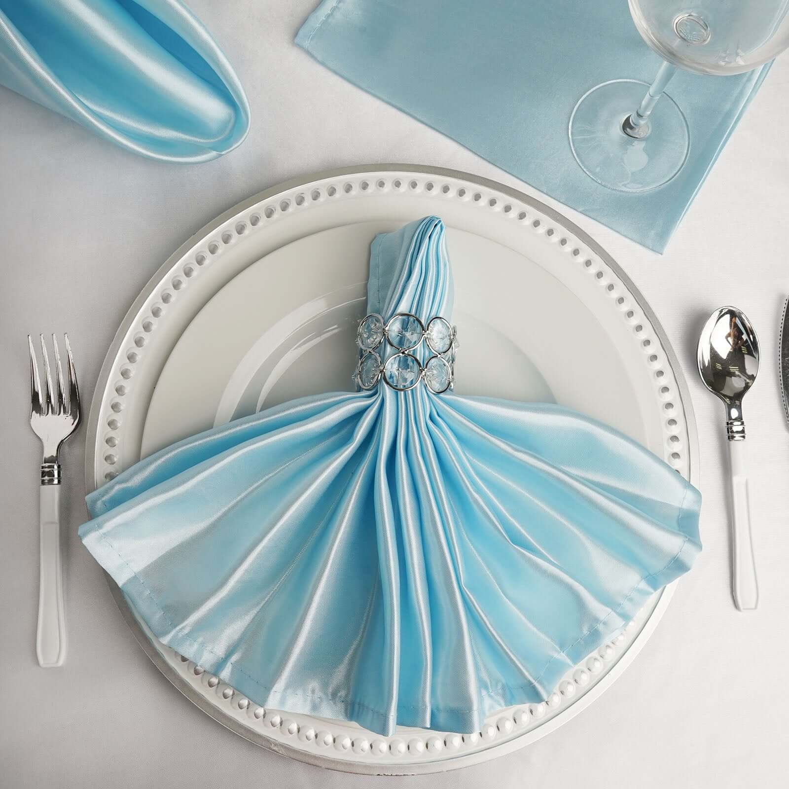 5 Pack Satin Napkins 20"x20" Light Blue - Soft Reusable Cloth Napkins - Image 2